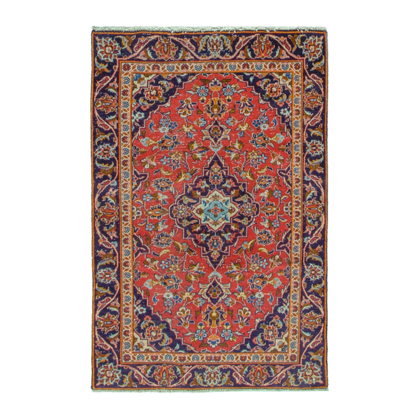 Persian Kashan accent rug in deep red and navy, 2'11" x 4'7"