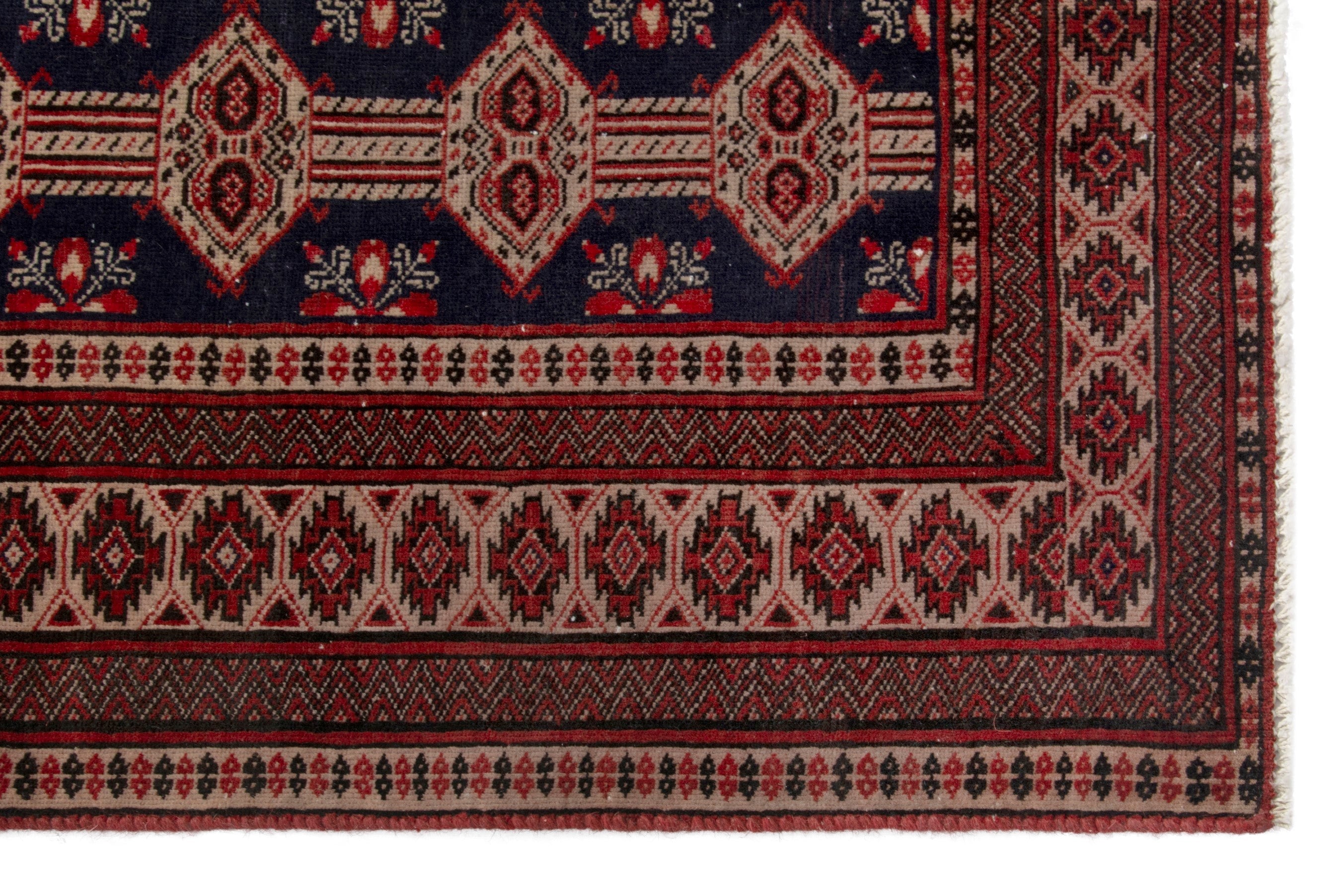 Persian Torkaman accent rug in navy and rust, view 10 of 19