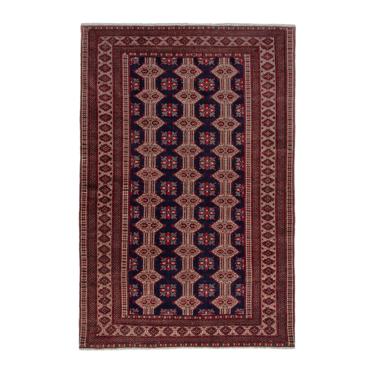 Persian Torkaman accent rug in navy and rust, 3'10" x 5'9"