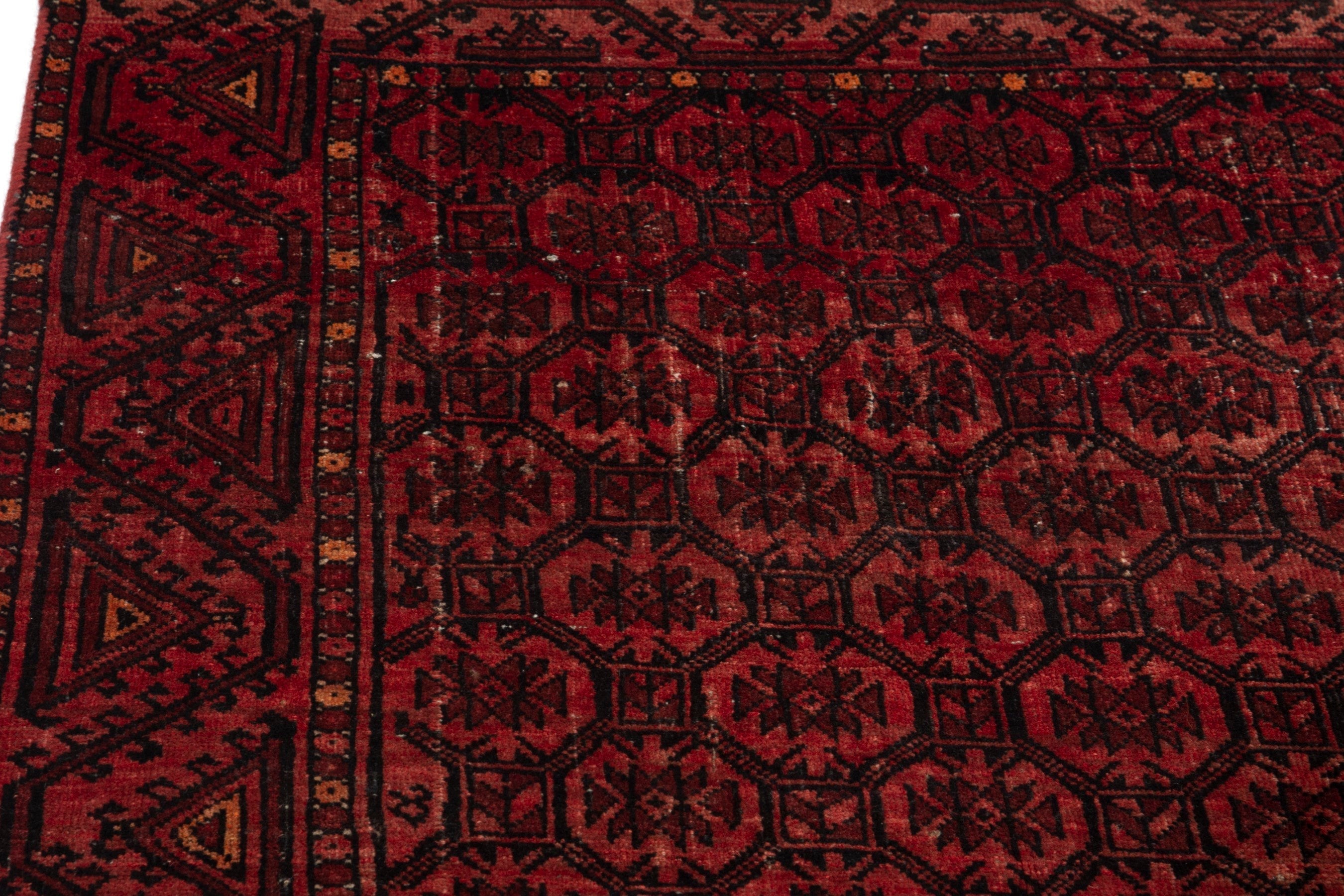 Persian Baluch accent rug in deep red and burgundy, view 9 of 19