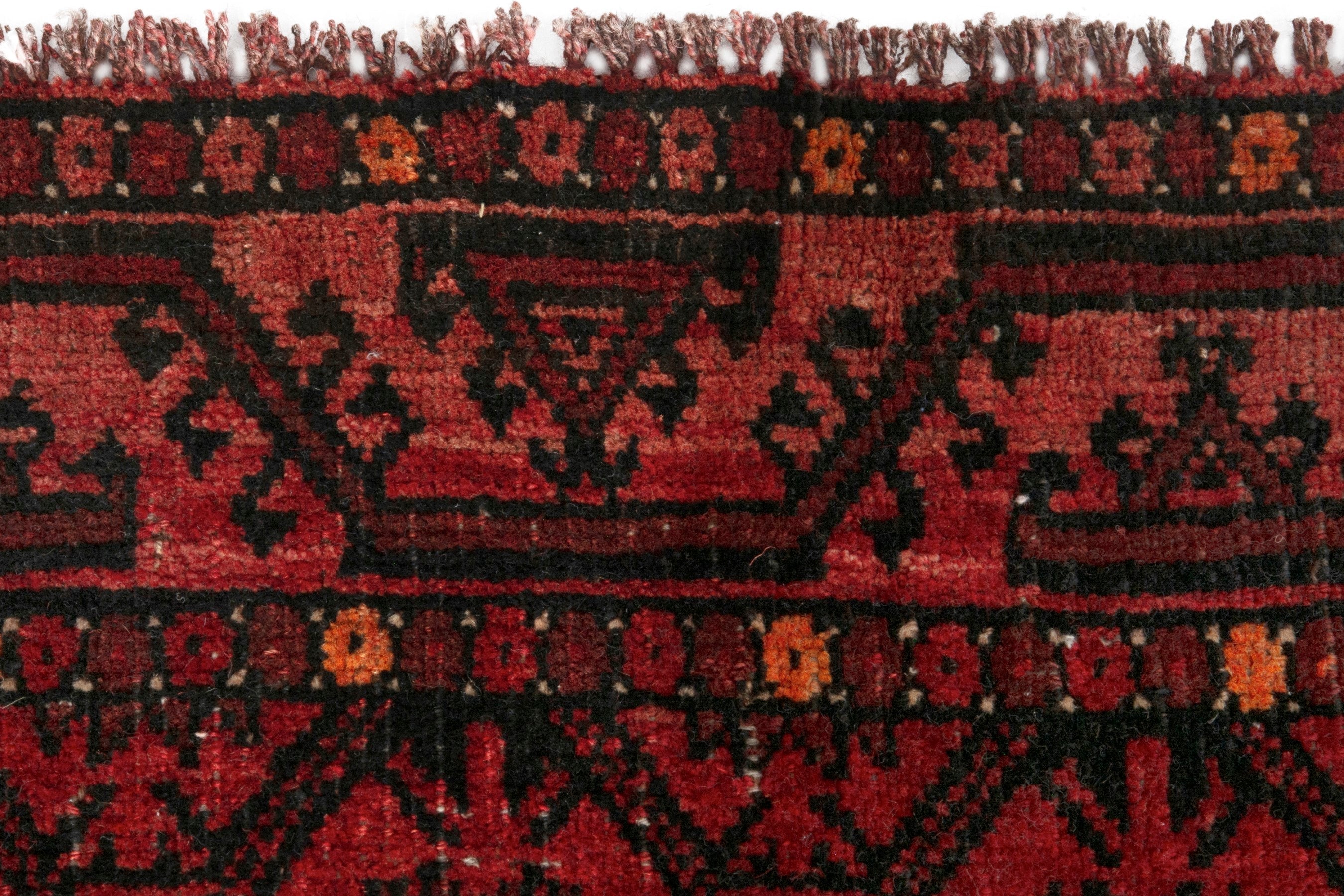 Persian Baluch accent rug in deep red and burgundy, view 12 of 19