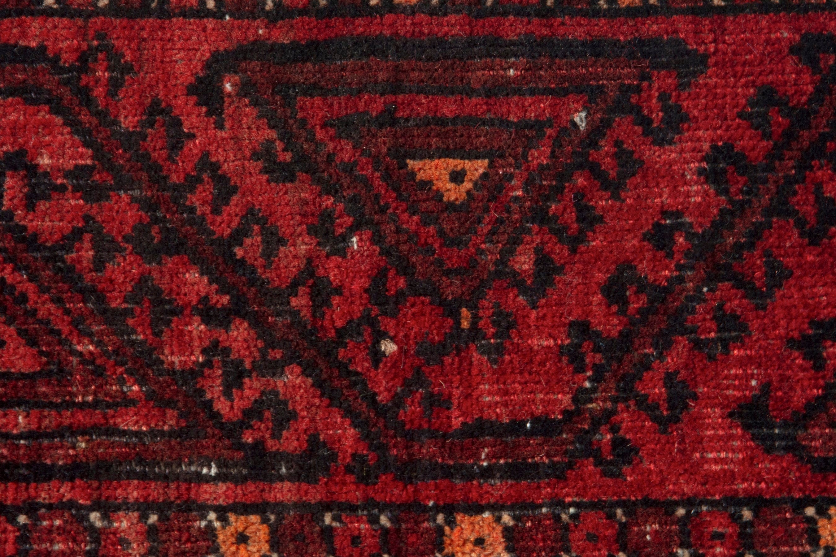 Persian Baluch accent rug in deep red and burgundy, view 13 of 19