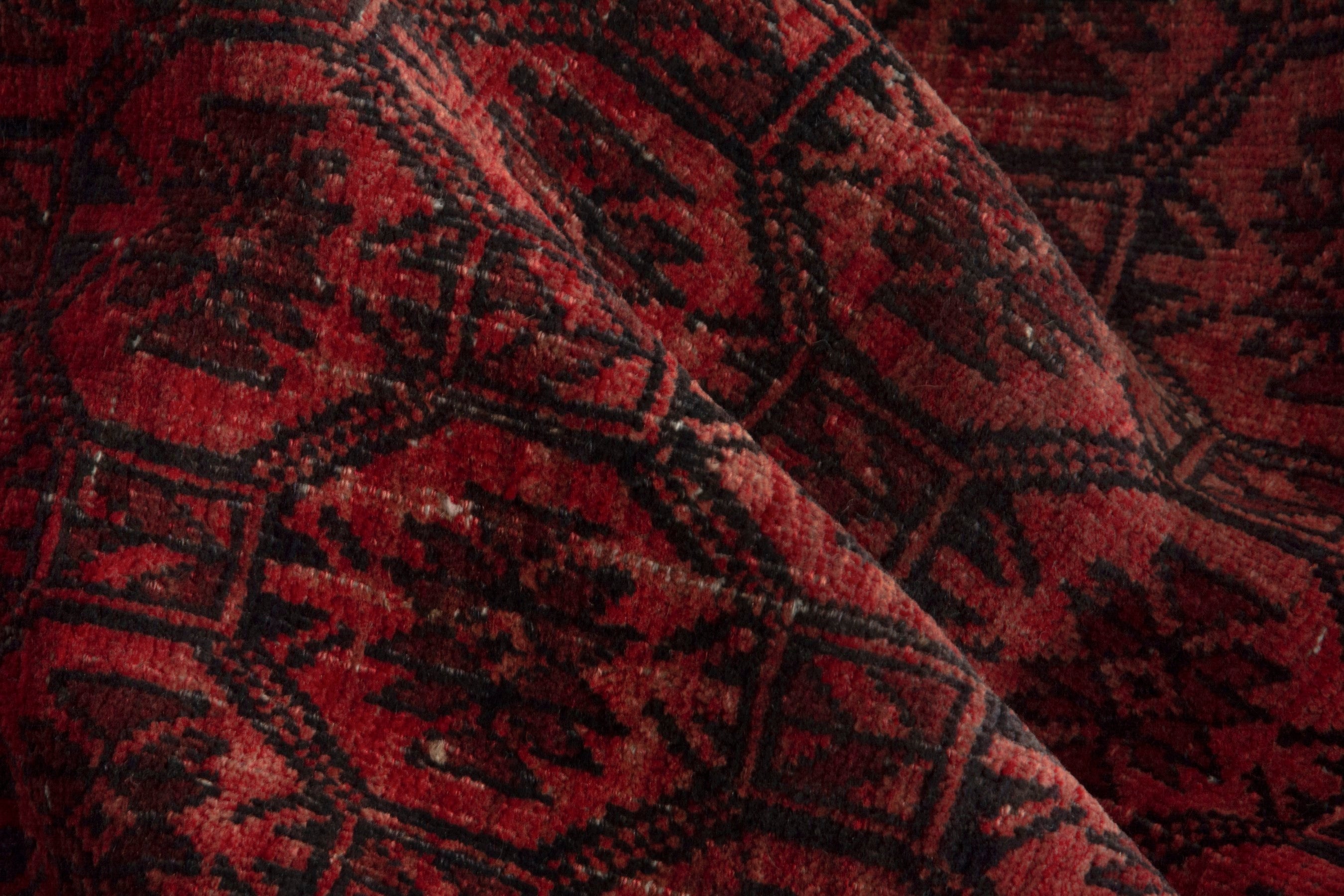 Persian Baluch accent rug in deep red and burgundy, view 17 of 19