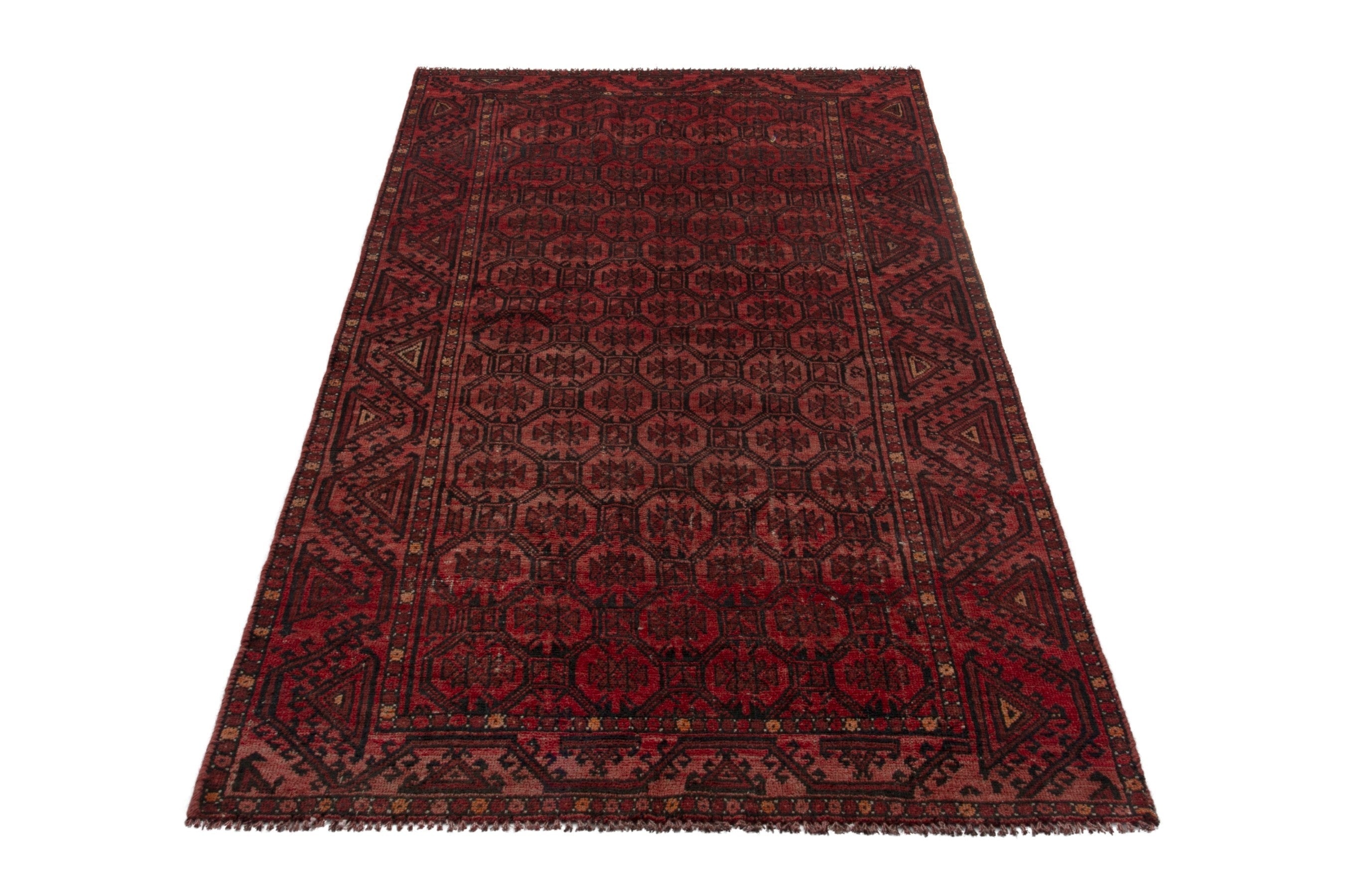 Persian Baluch accent rug in deep red and burgundy, view 2 of 19