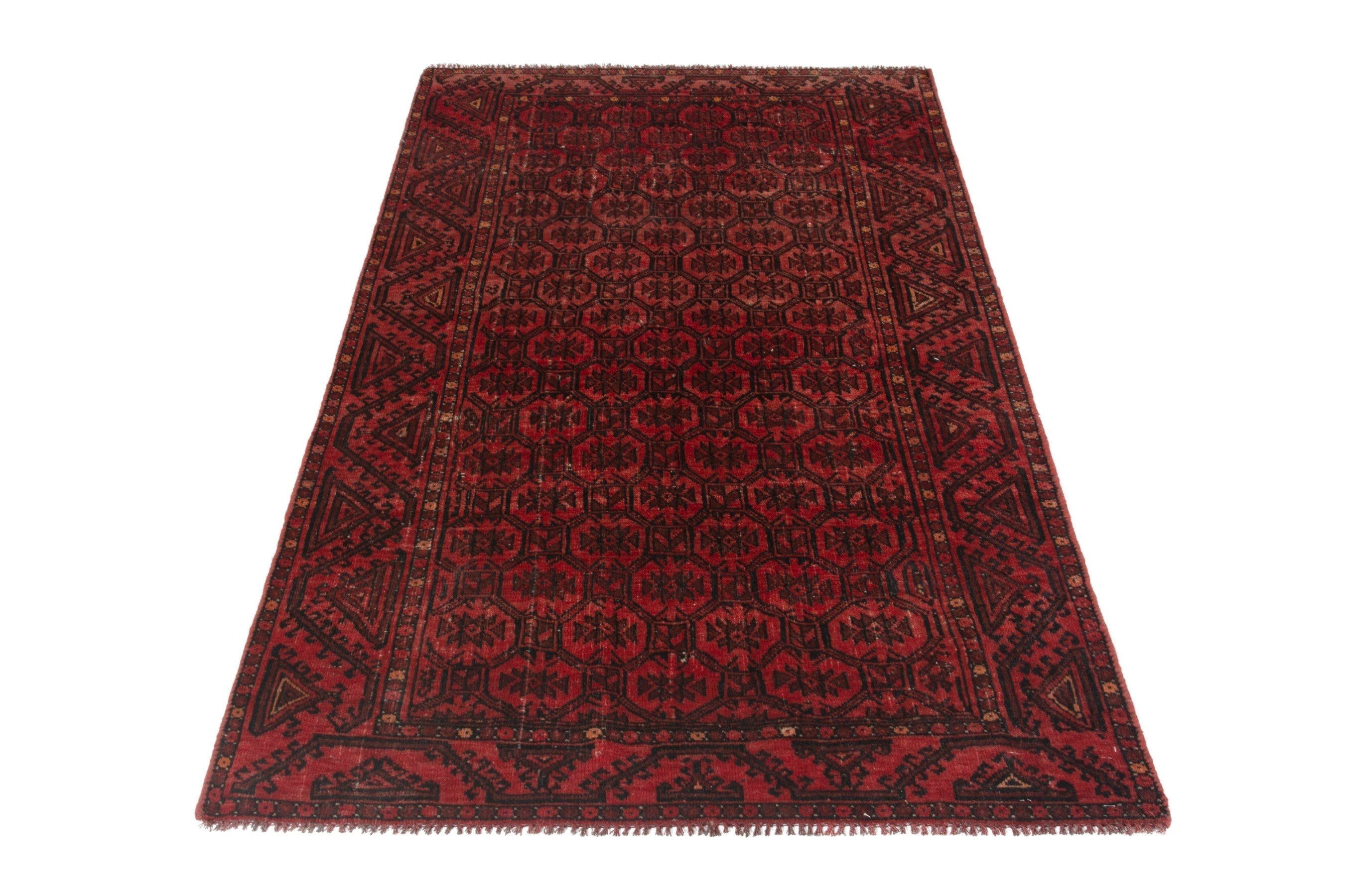 Persian Baluch accent rug in deep red and burgundy, view 3 of 19