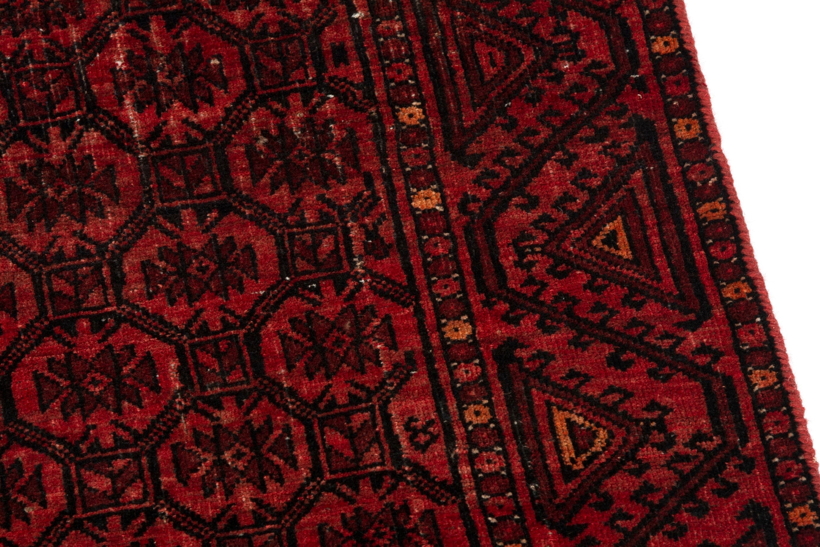 Persian Baluch accent rug in deep red and burgundy, view 7 of 19