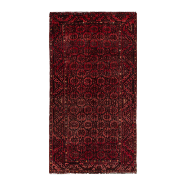 Persian Baluch accent rug in deep red and burgundy, 3'5" x 6'5"