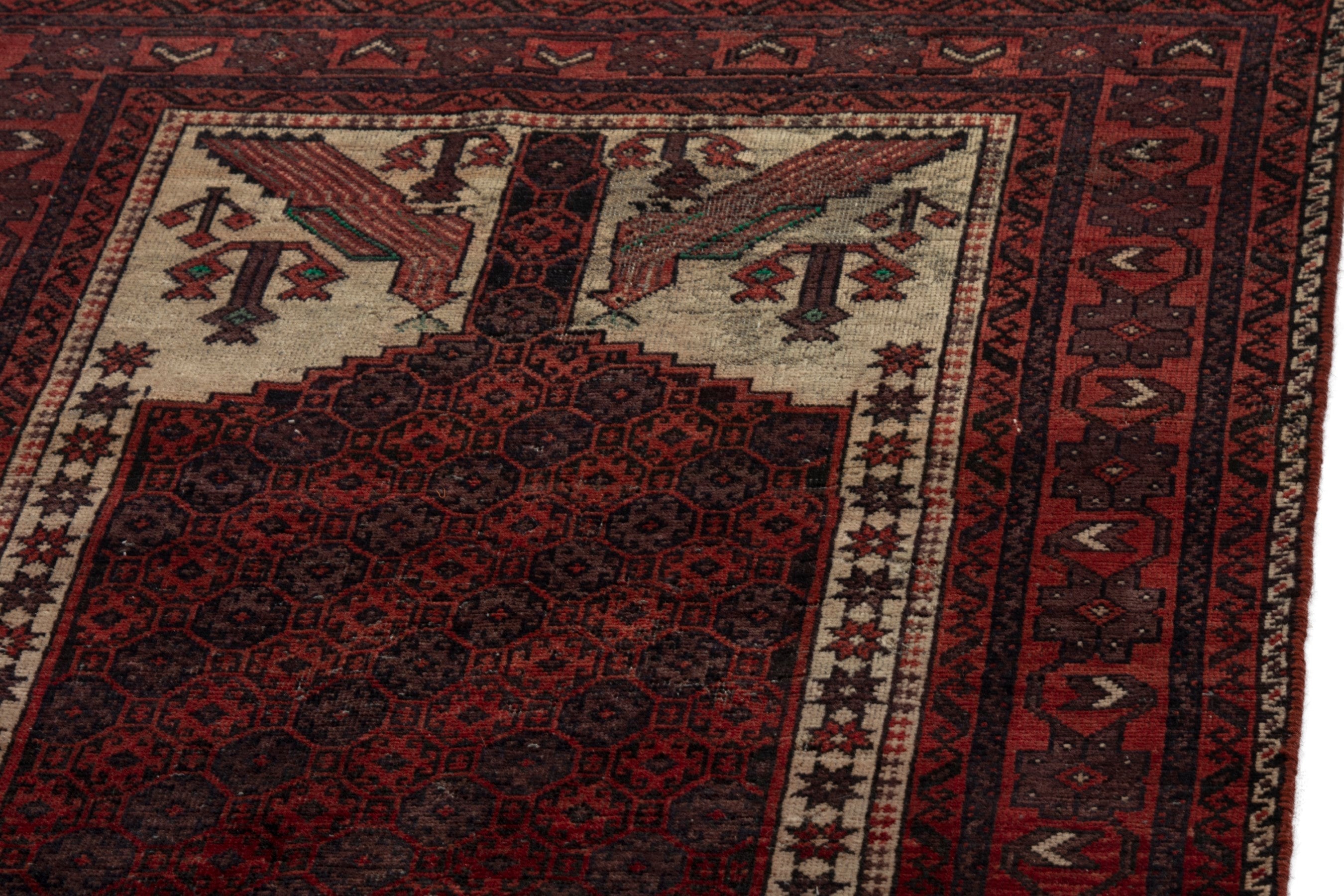 Persian Baluch runner rug in burgundy and deep red, view 9 of 18