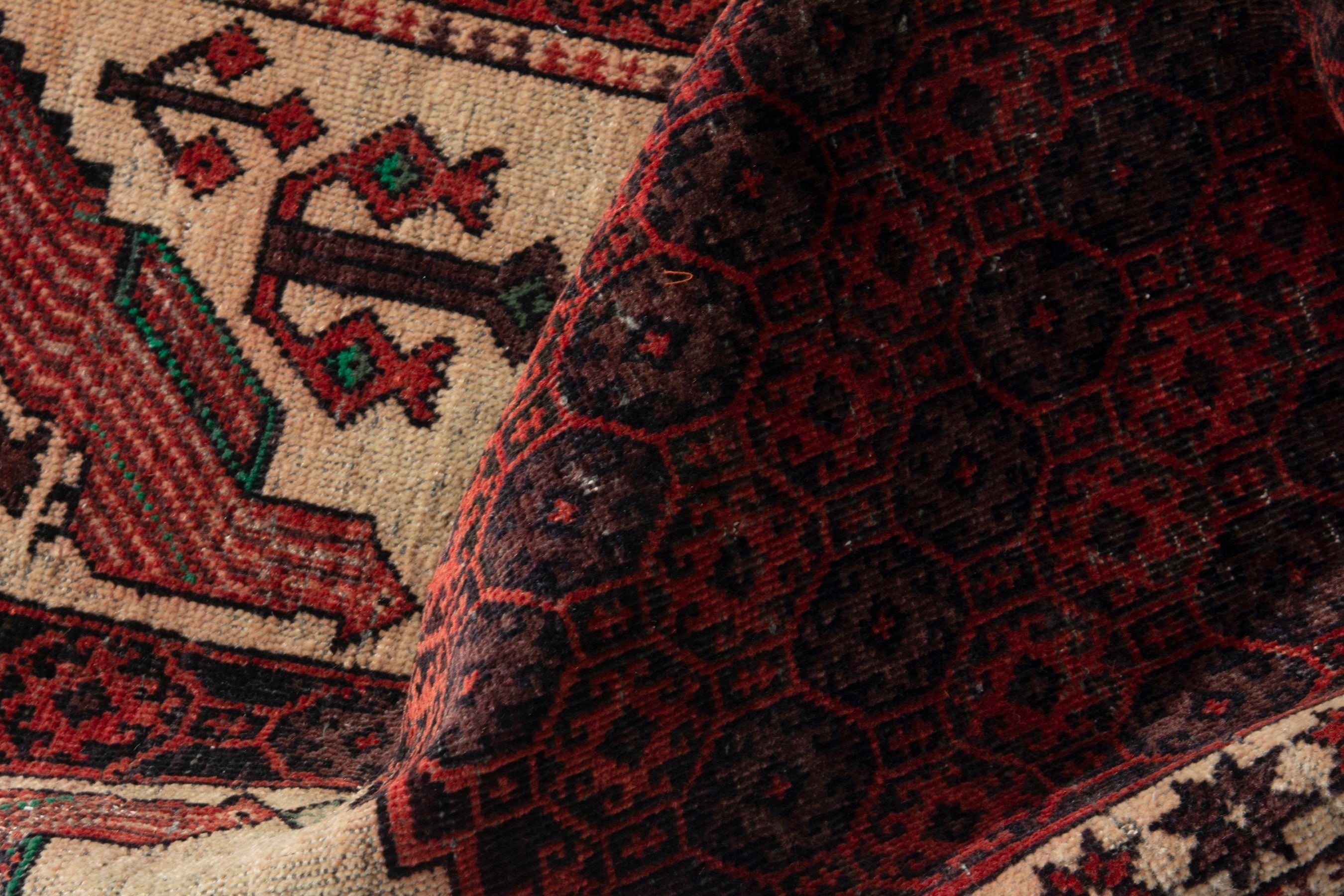Persian Baluch runner rug in burgundy and deep red, view 16 of 18