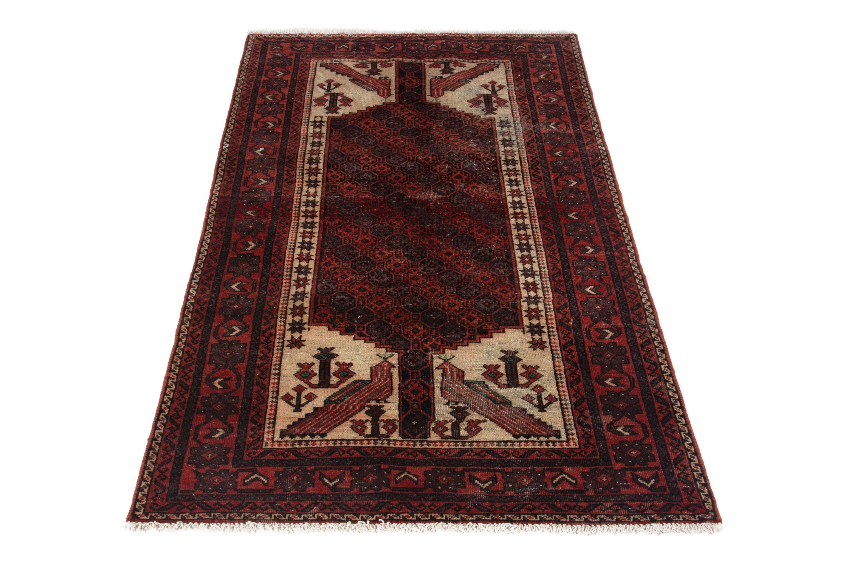 Persian Baluch runner rug in burgundy and deep red, view 2 of 18