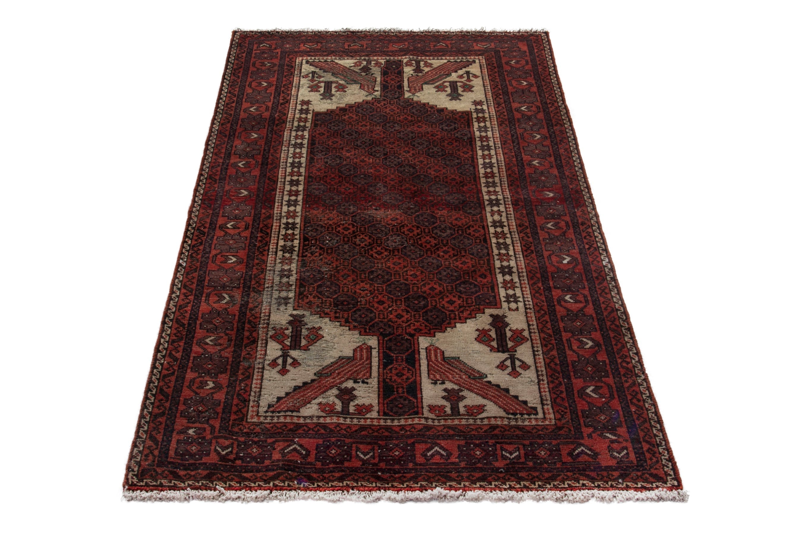 Persian Baluch runner rug in burgundy and deep red, view 3 of 18