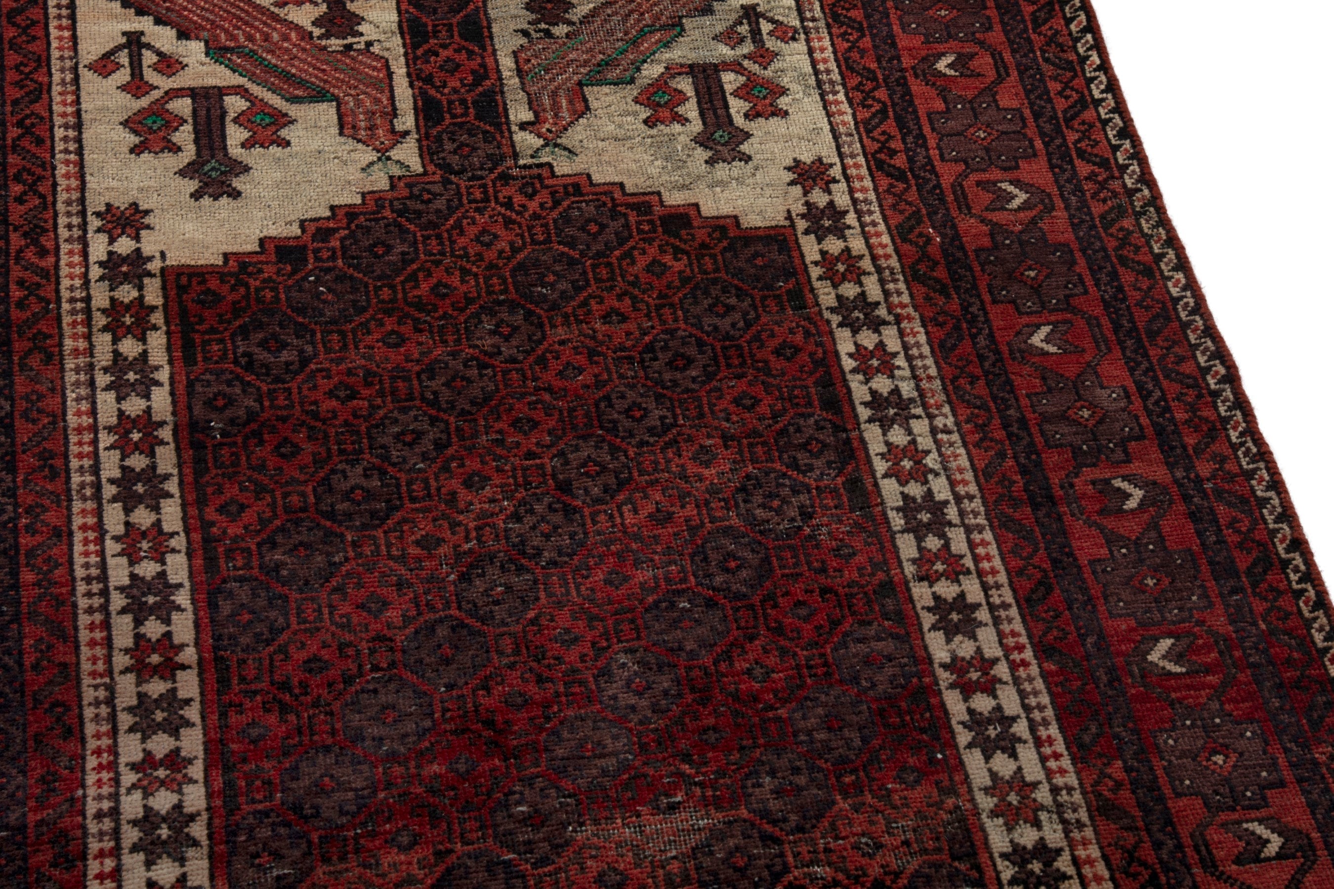Persian Baluch runner rug in burgundy and deep red, view 7 of 18