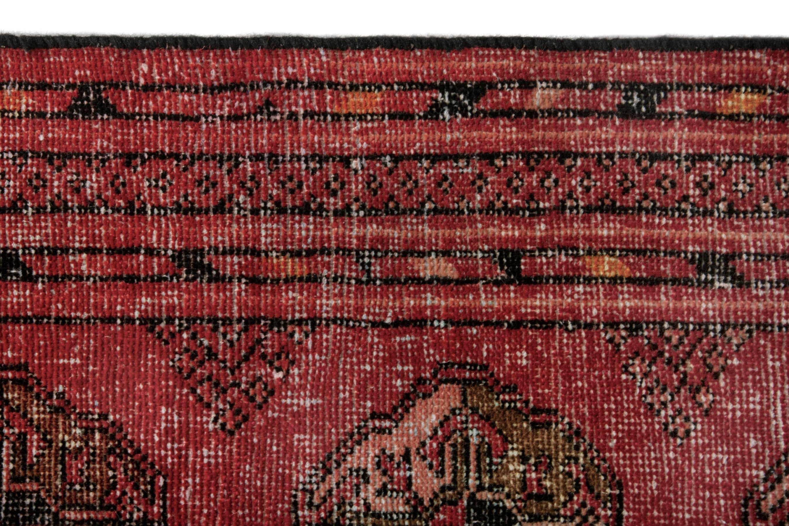 Persian Torkaman accent rug in deep red and antique gold, view 11 of 18