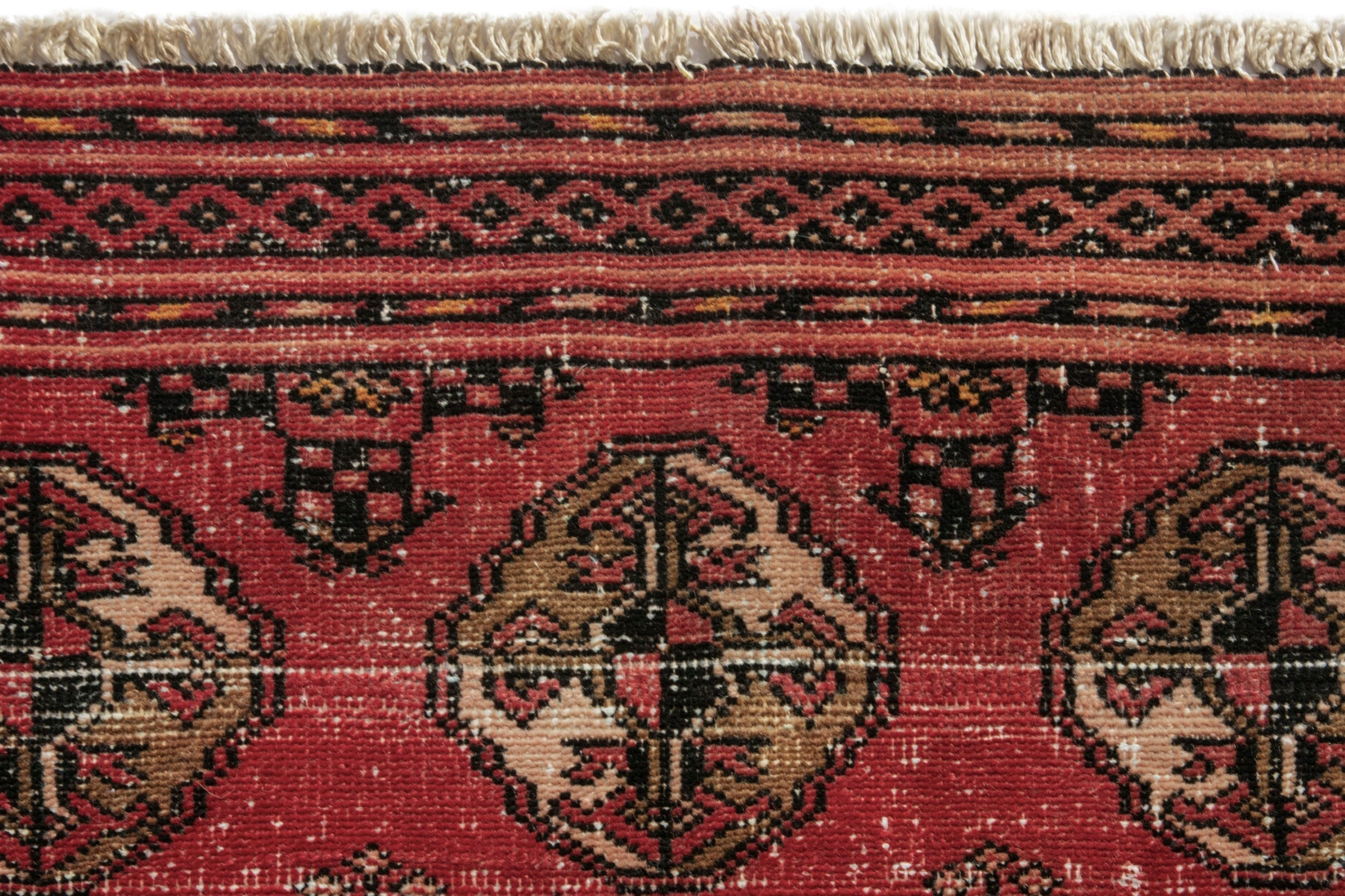 Persian Torkaman accent rug in deep red and antique gold, view 12 of 18