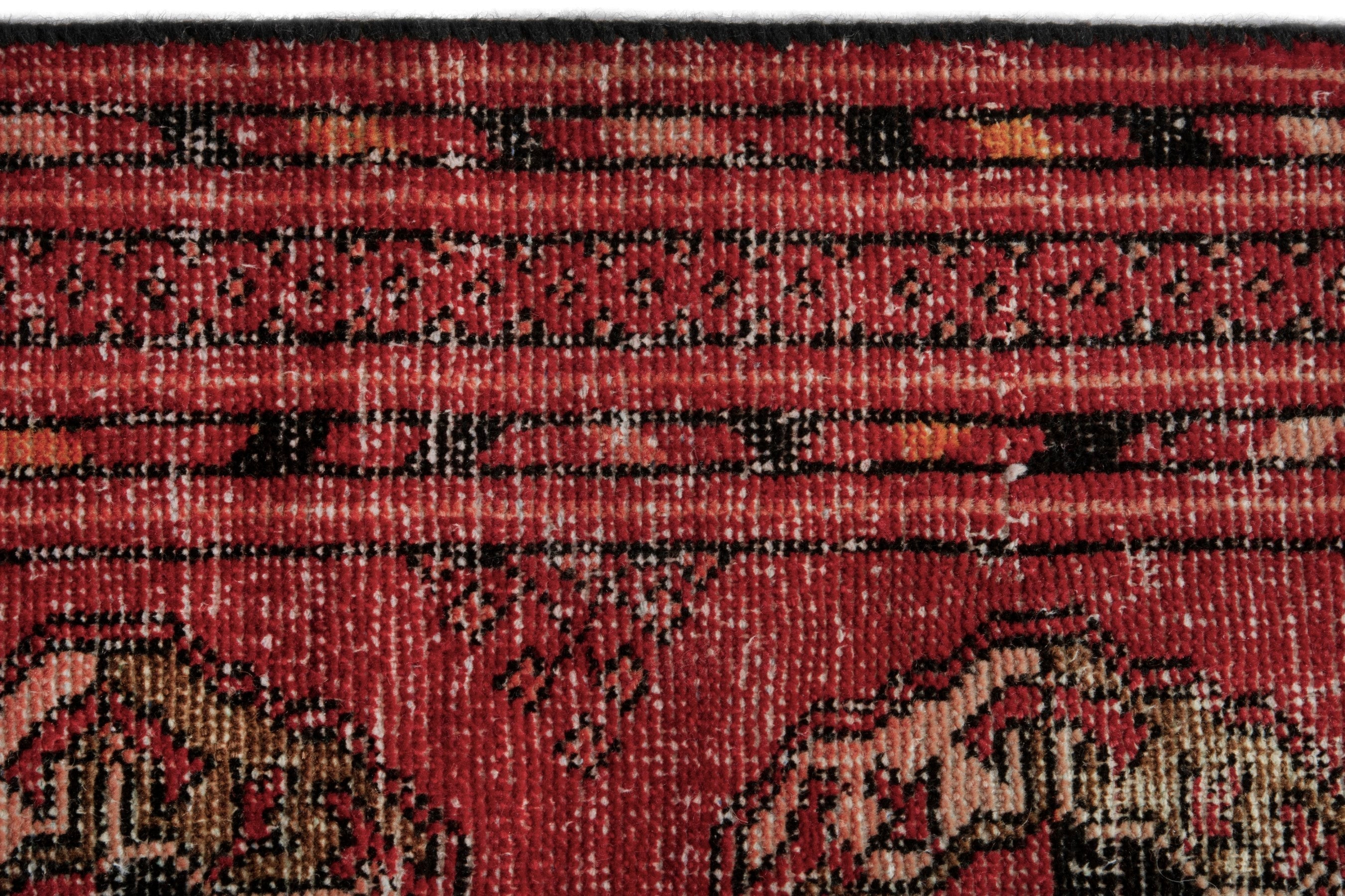 Persian Torkaman accent rug in deep red and antique gold, view 13 of 18