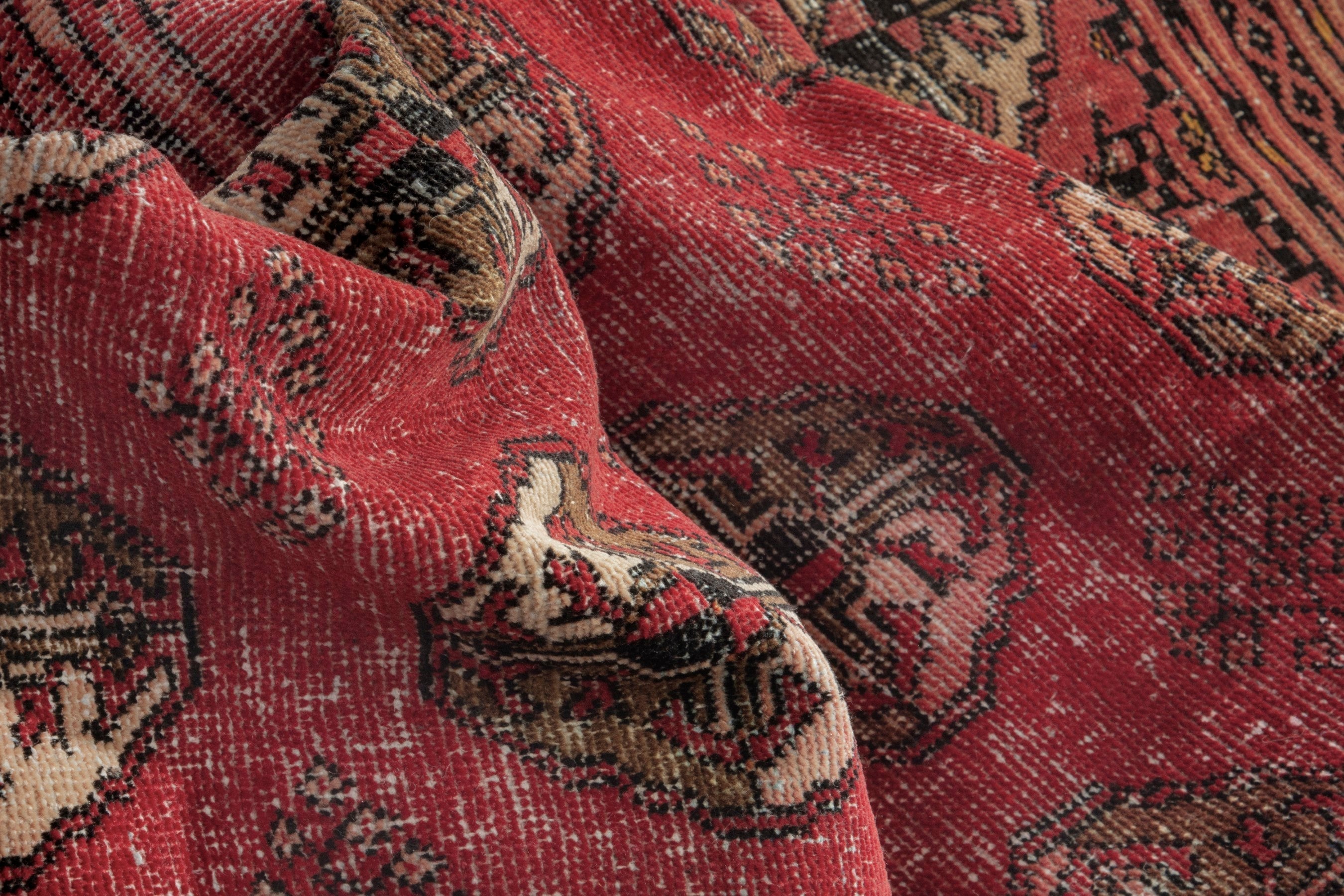 Persian Torkaman accent rug in deep red and antique gold, view 15 of 18