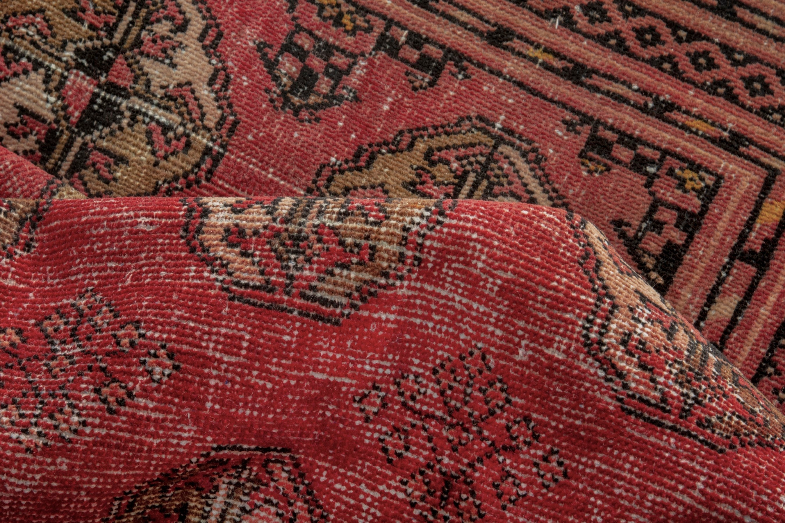 Persian Torkaman accent rug in deep red and antique gold, view 16 of 18
