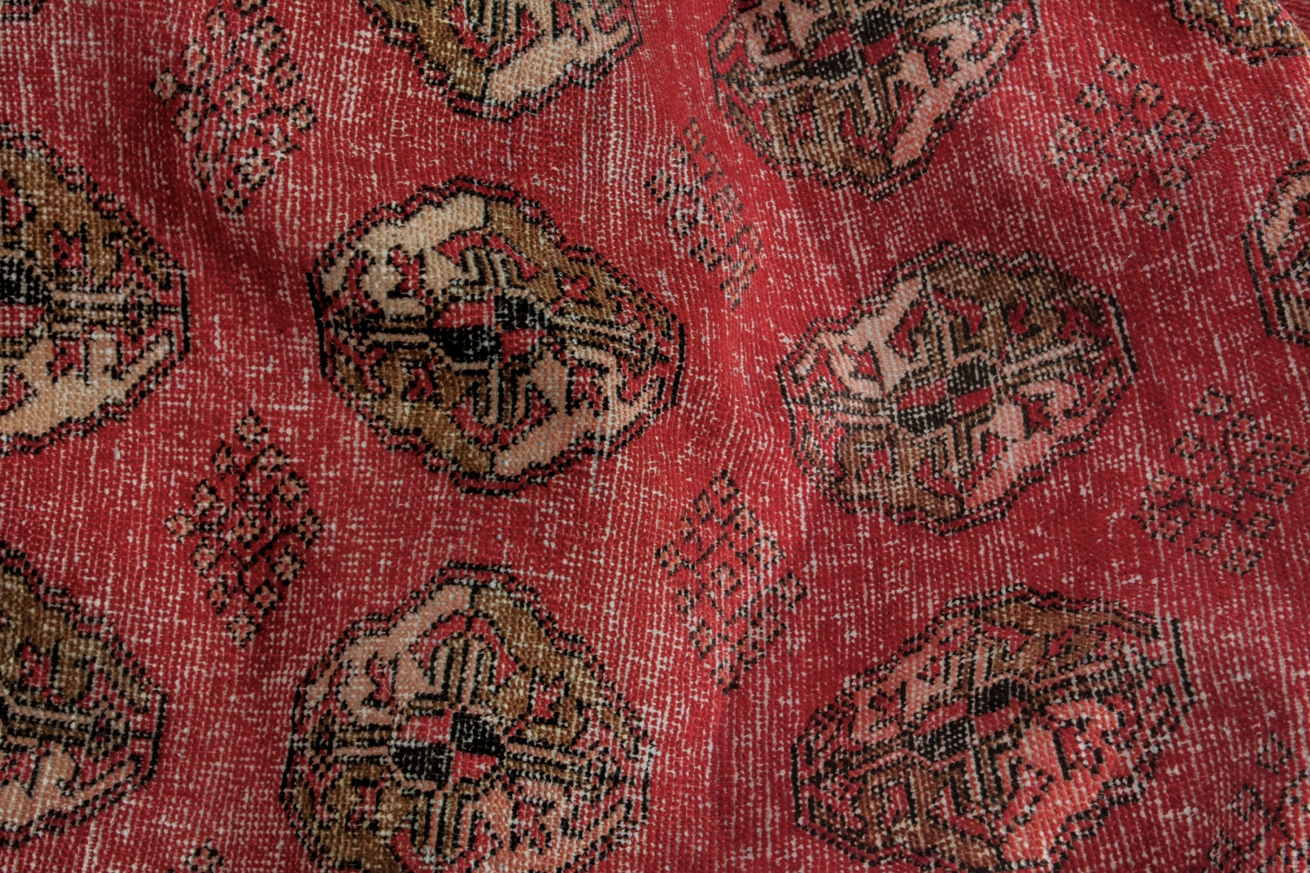 Persian Torkaman accent rug in deep red and antique gold, view 14 of 18