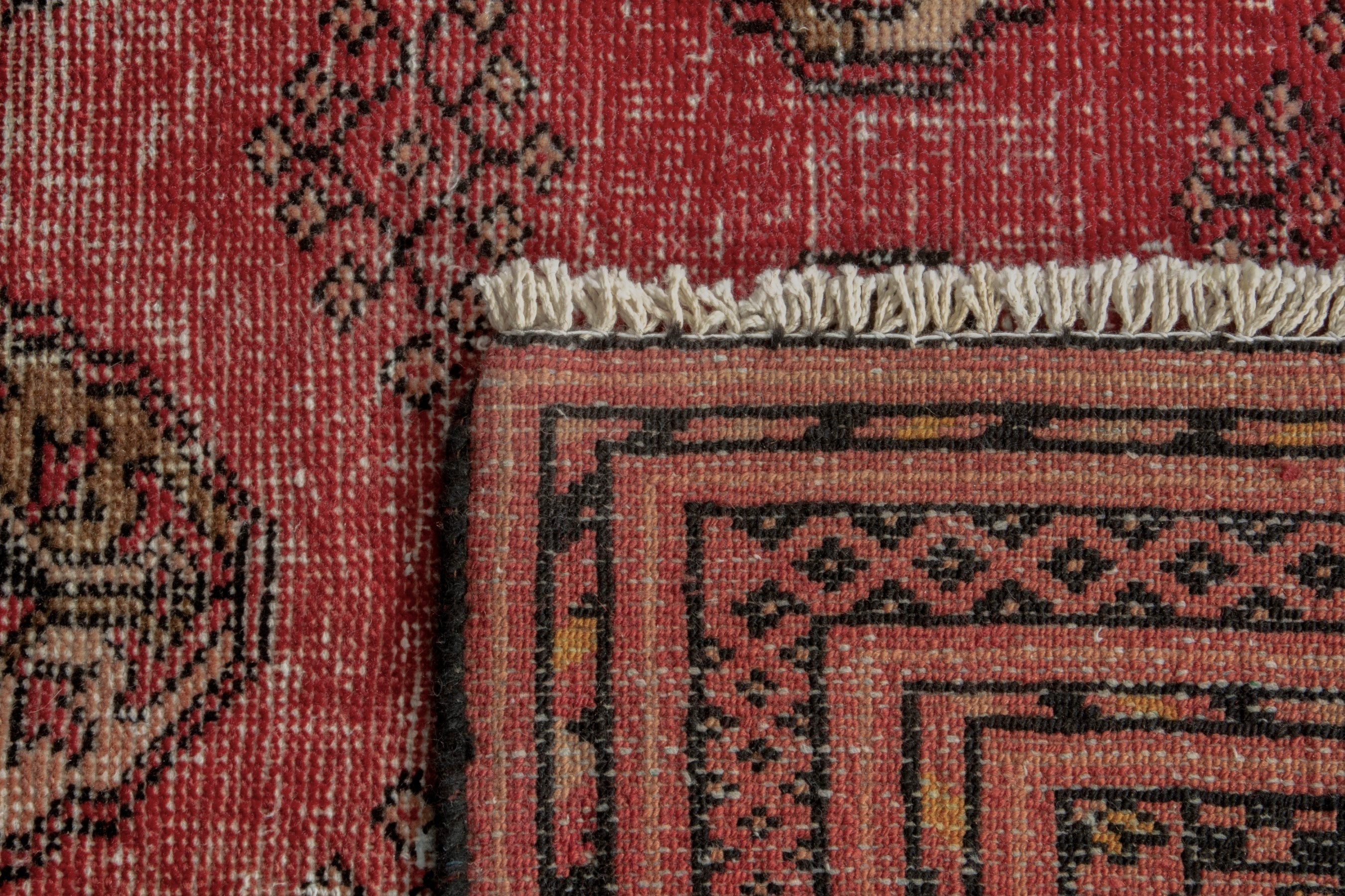 Persian Torkaman accent rug in deep red and antique gold, view 18 of 18