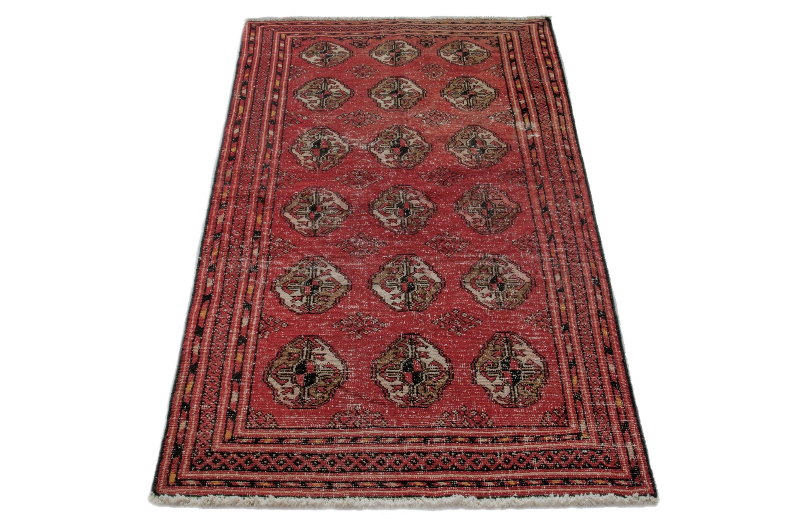 Persian Torkaman accent rug in deep red and antique gold, view 3 of 18