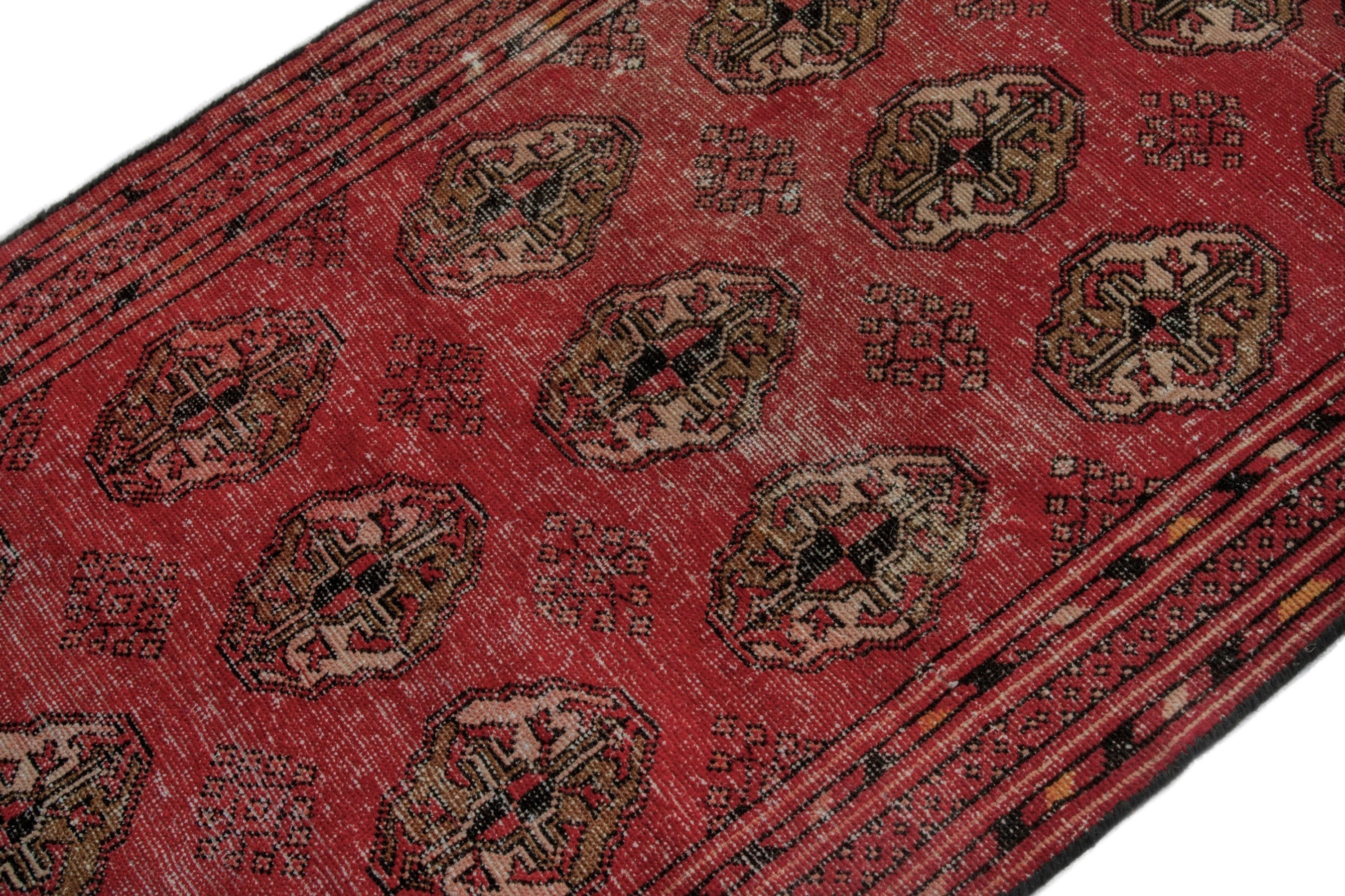 Persian Torkaman accent rug in deep red and antique gold, view 5 of 18
