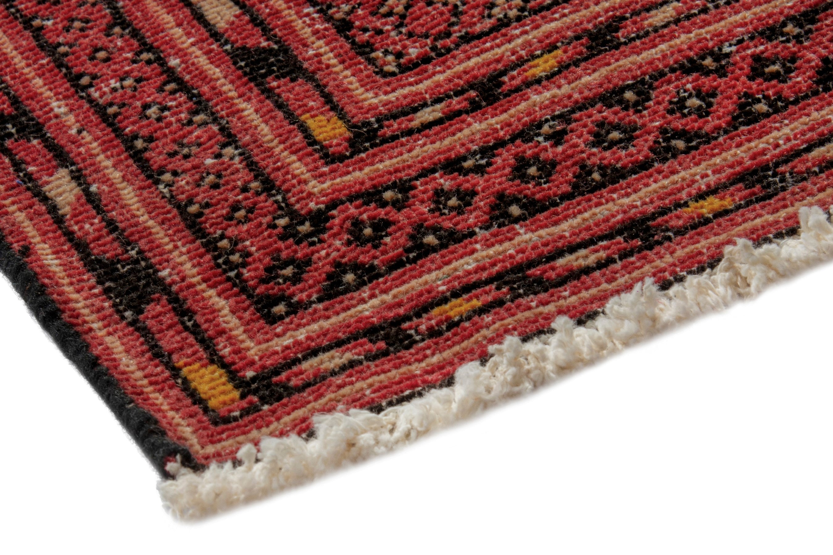 Persian Torkaman accent rug in deep red and antique gold, view 4 of 18