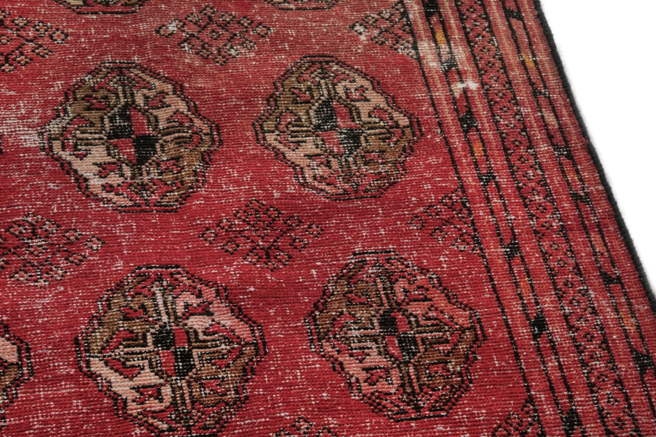 Persian Torkaman accent rug in deep red and antique gold, view 7 of 18
