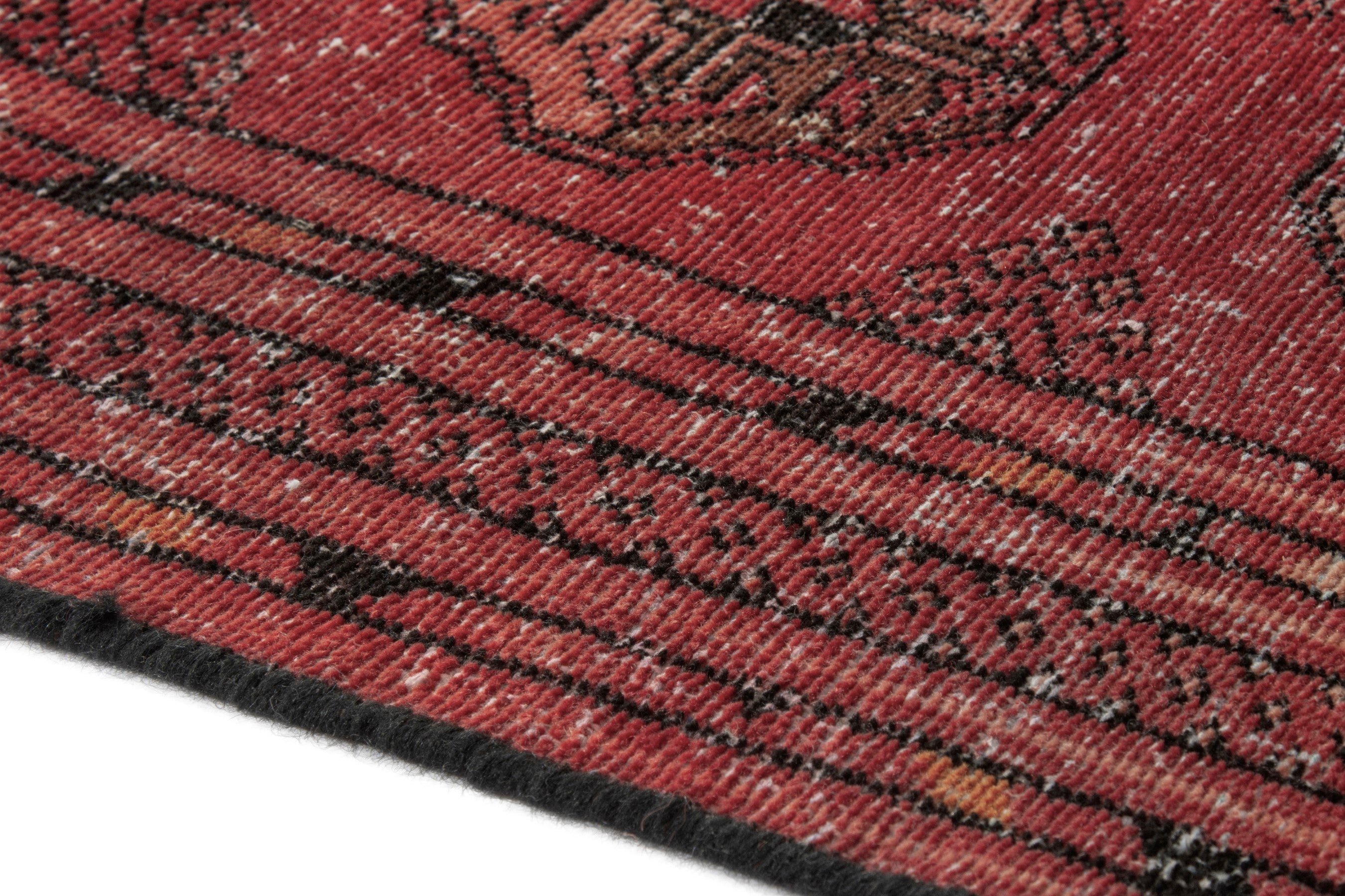 Persian Torkaman accent rug in deep red and antique gold, view 6 of 18