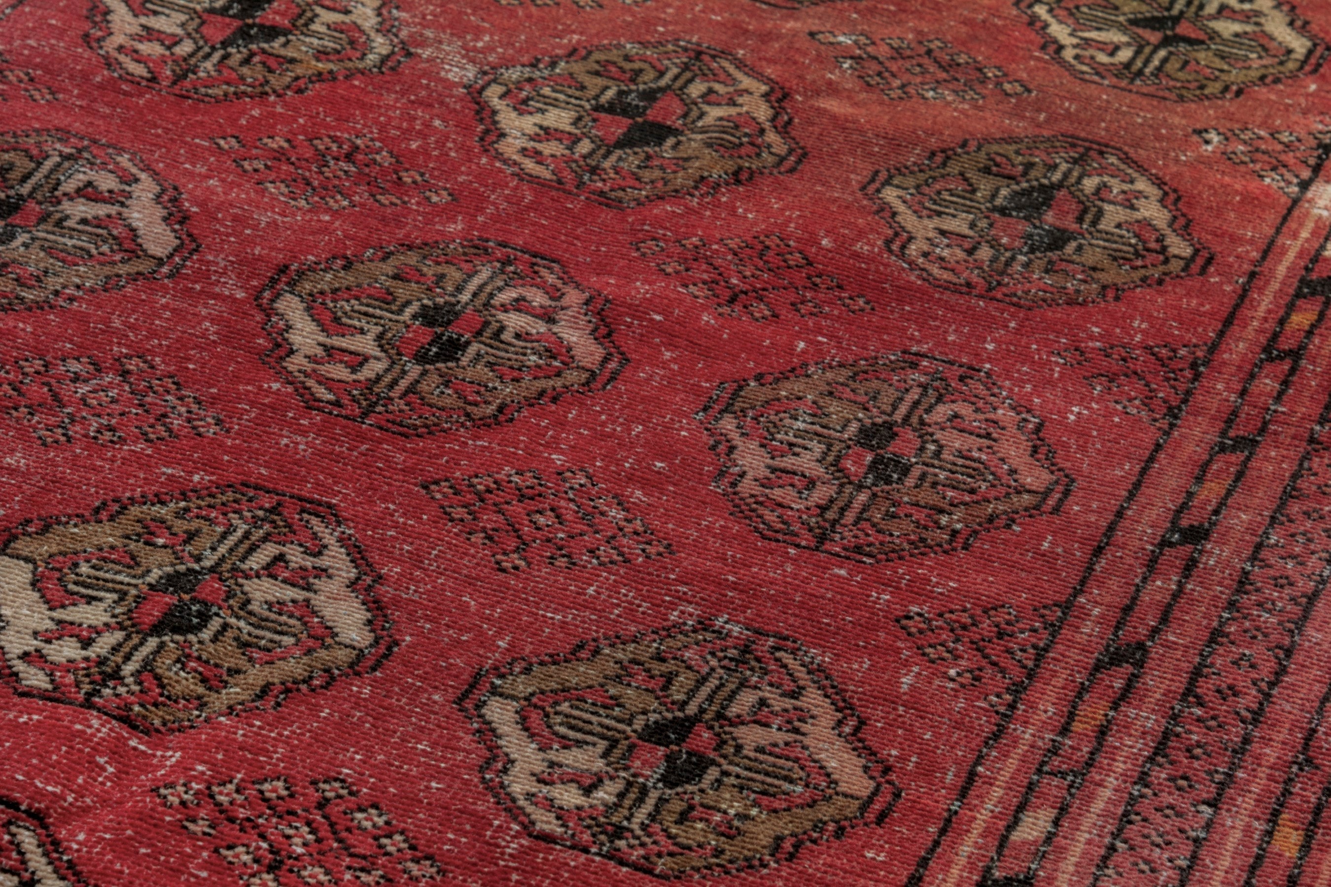 Persian Torkaman accent rug in deep red and antique gold, view 8 of 18