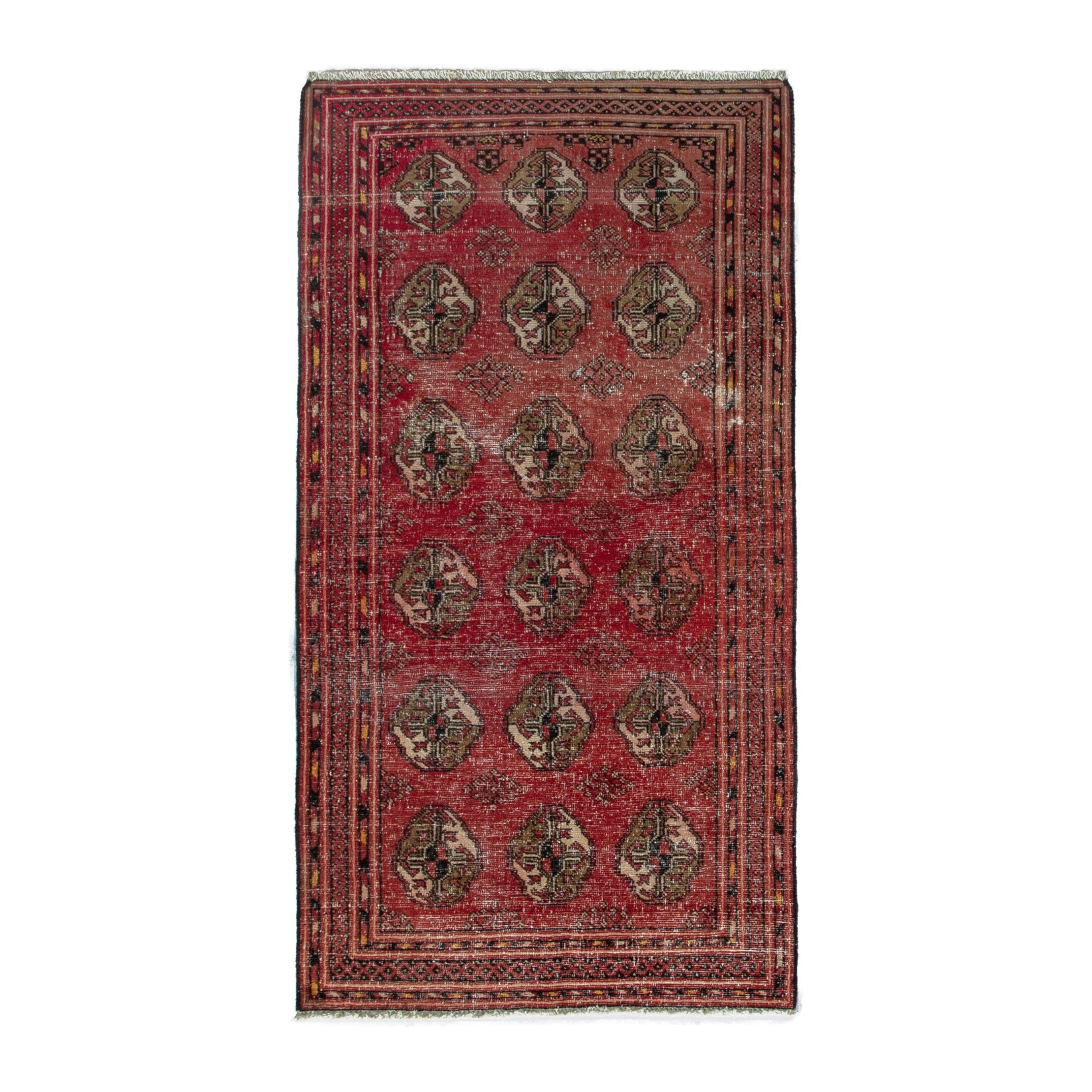 Persian Torkaman accent rug in deep red and antique gold, 3'1" x 5'11"