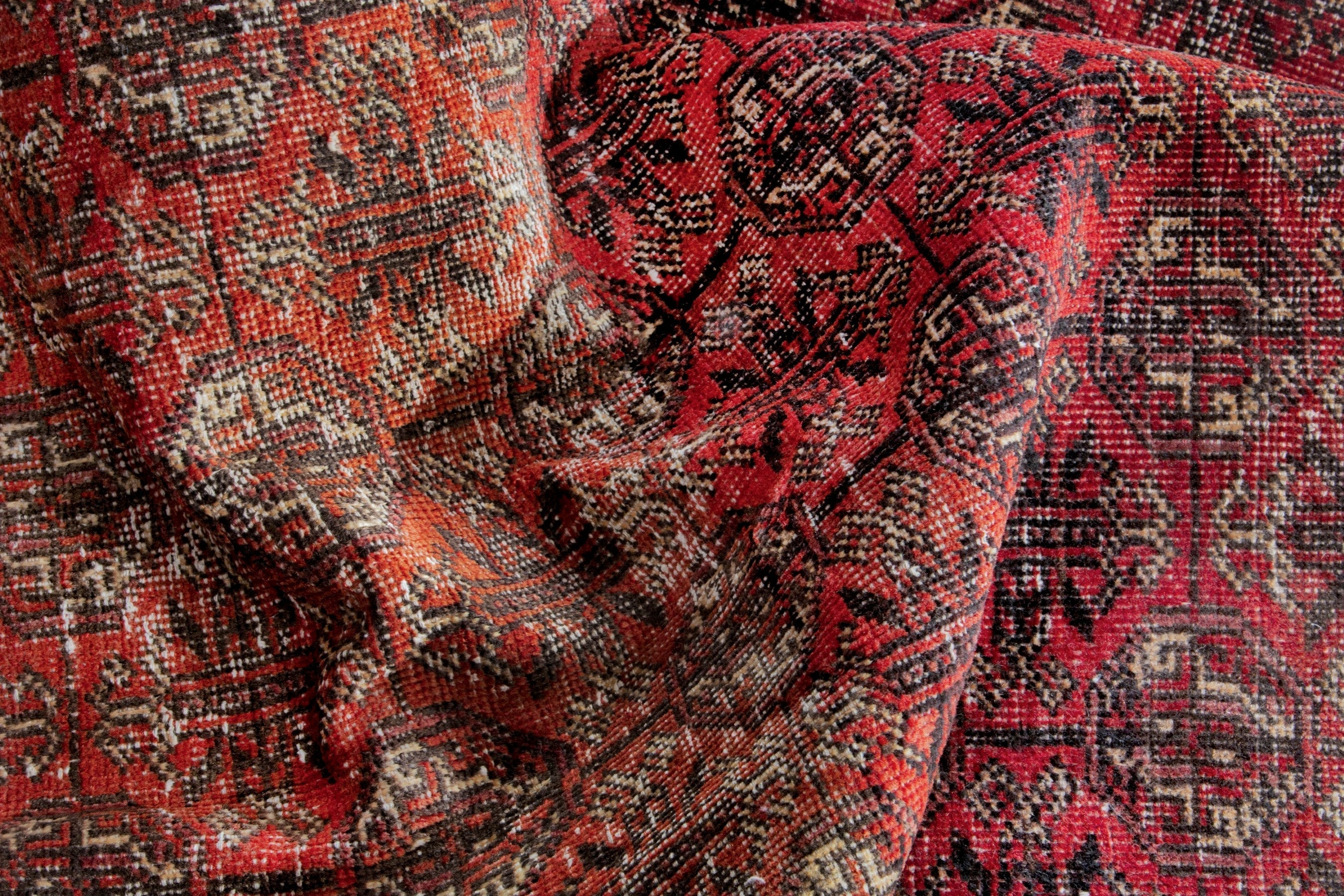 Persian Baluch accent rug in burgundy and faded red, view 15 of 18