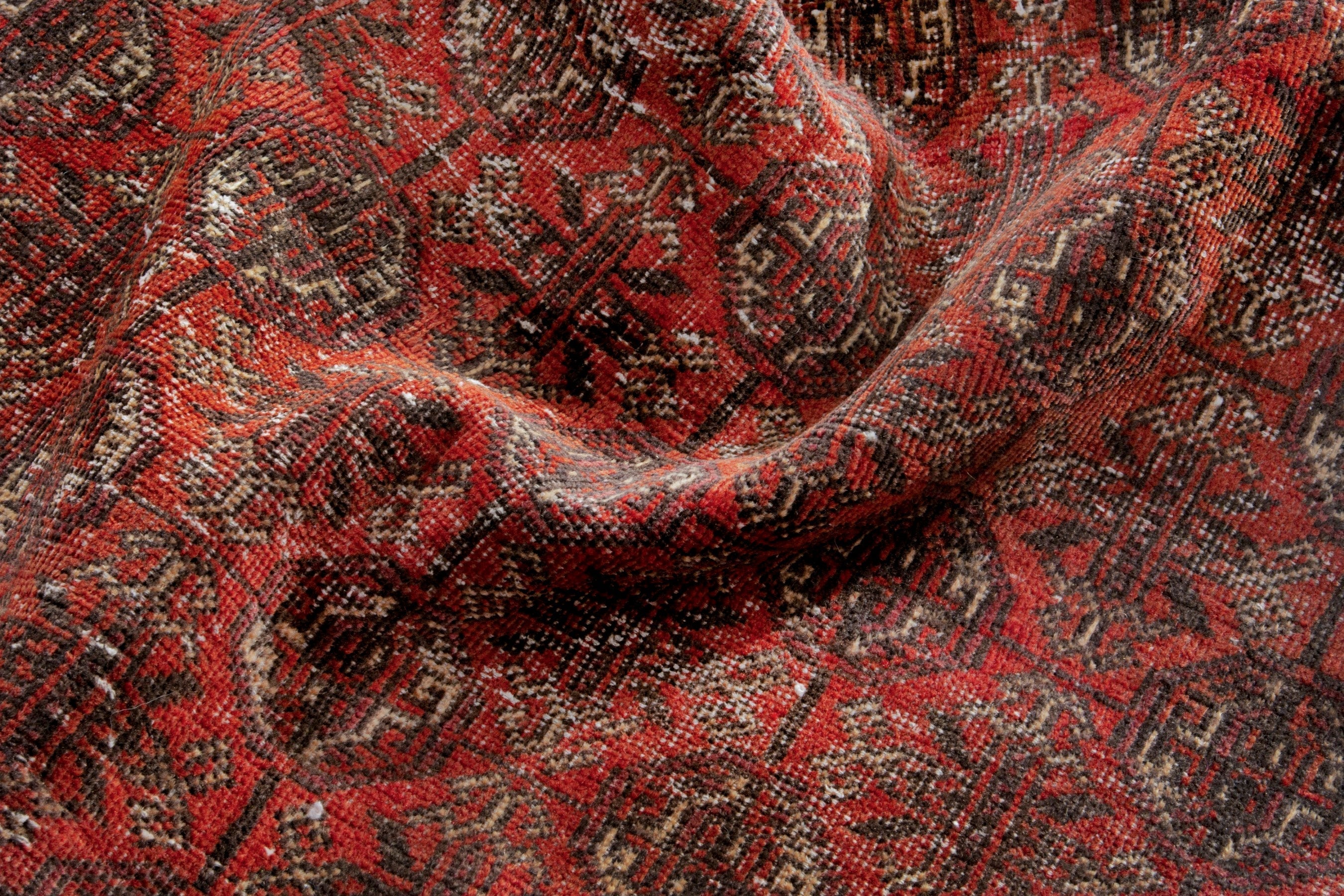 Persian Baluch accent rug in burgundy and faded red, view 16 of 18