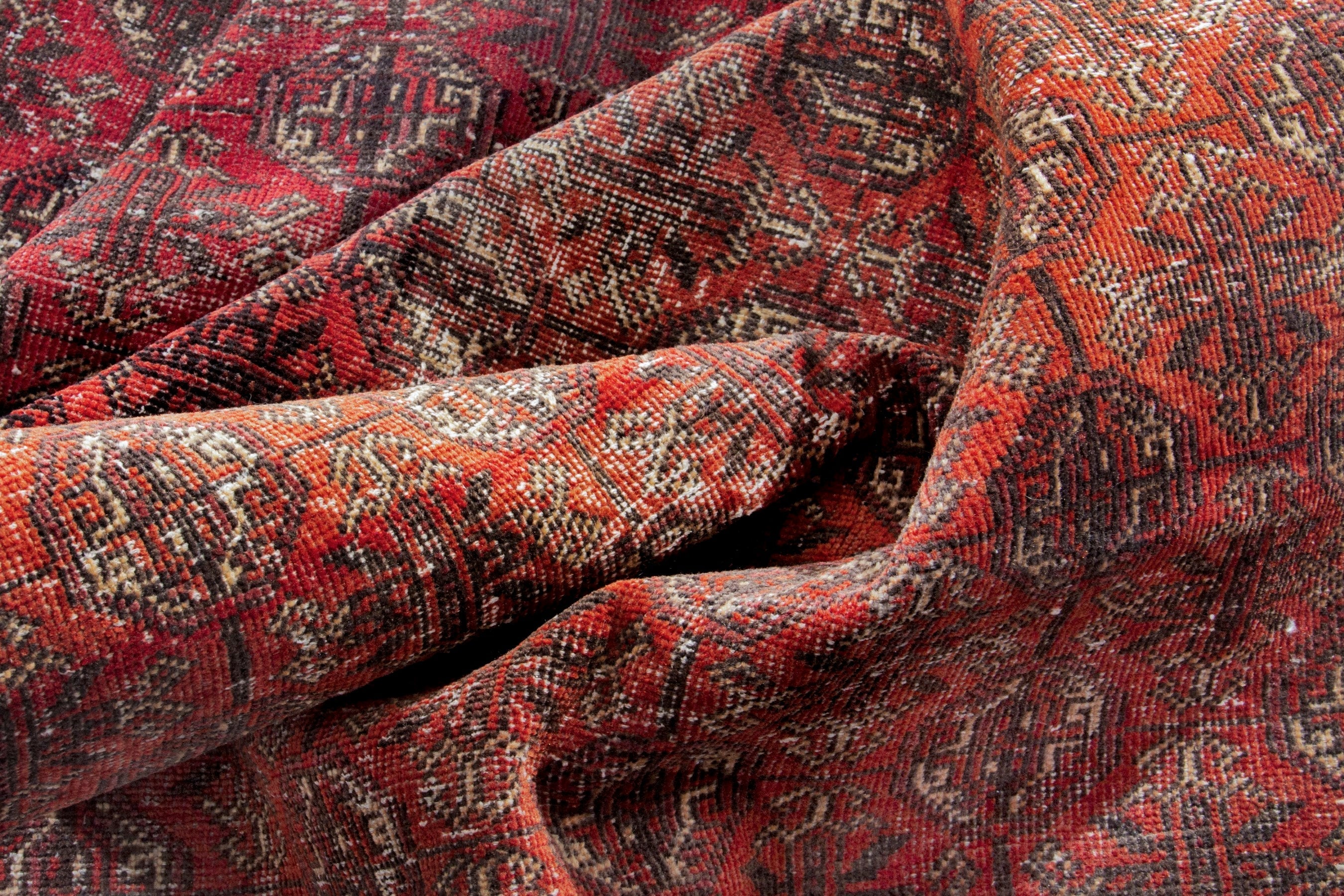 Persian Baluch accent rug in burgundy and faded red, view 17 of 18