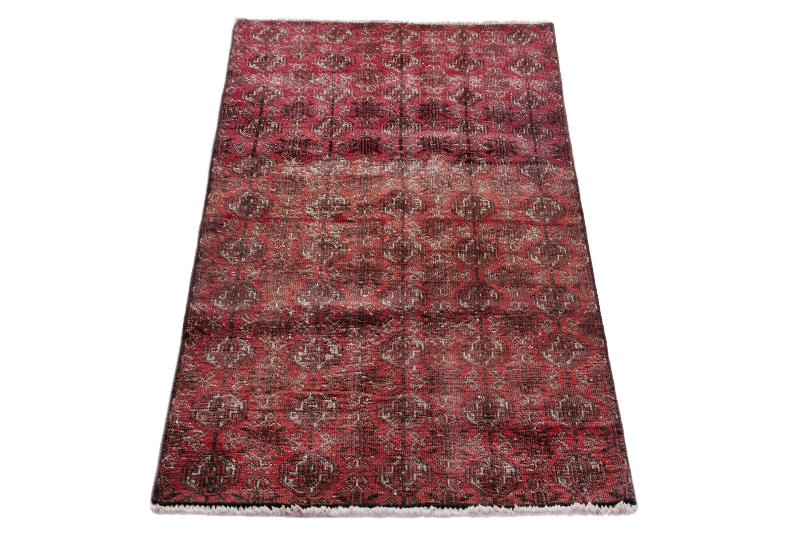 Persian Baluch accent rug in burgundy and faded red, view 2 of 18