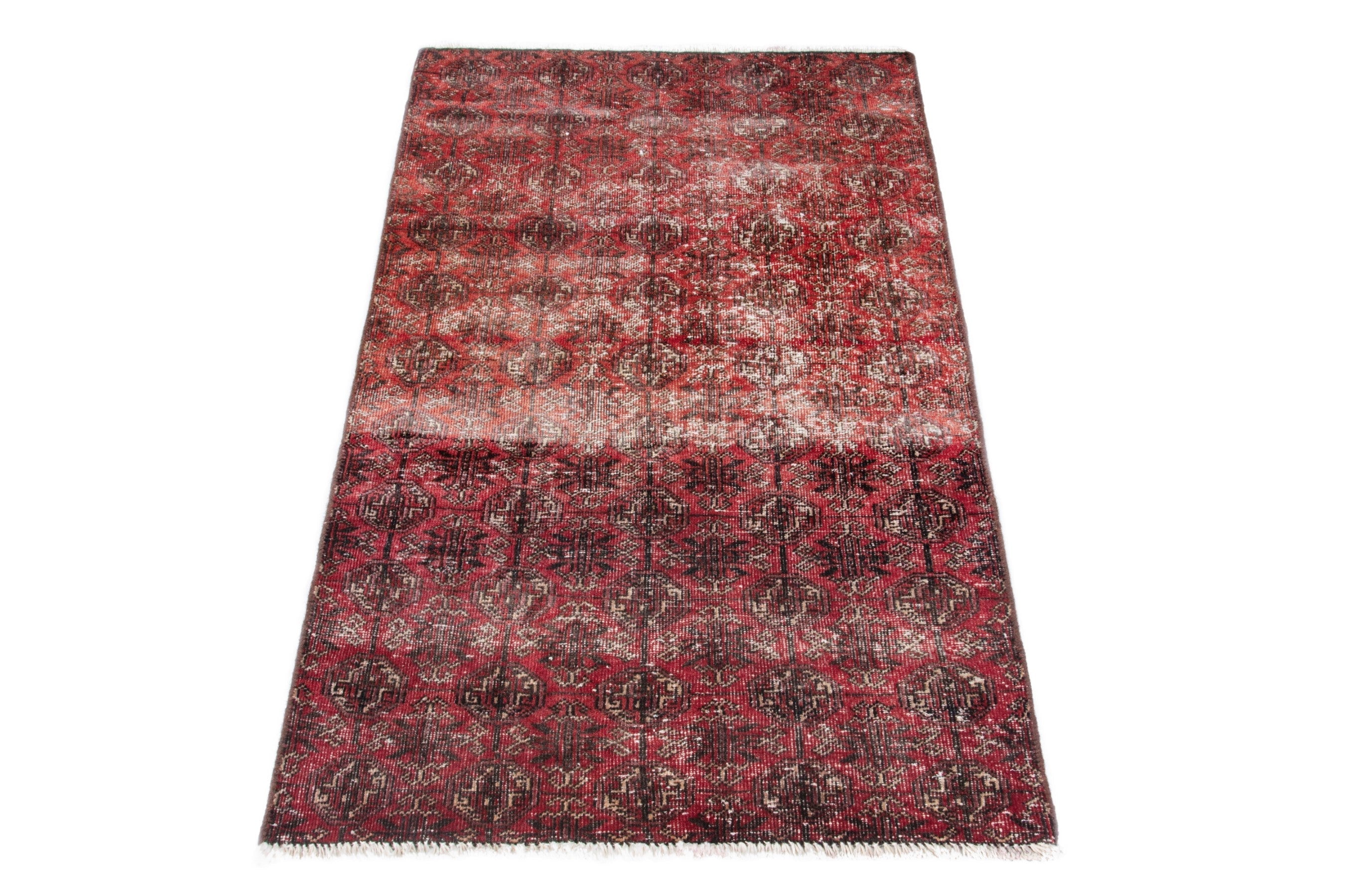 Persian Baluch accent rug in burgundy and faded red, view 3 of 18