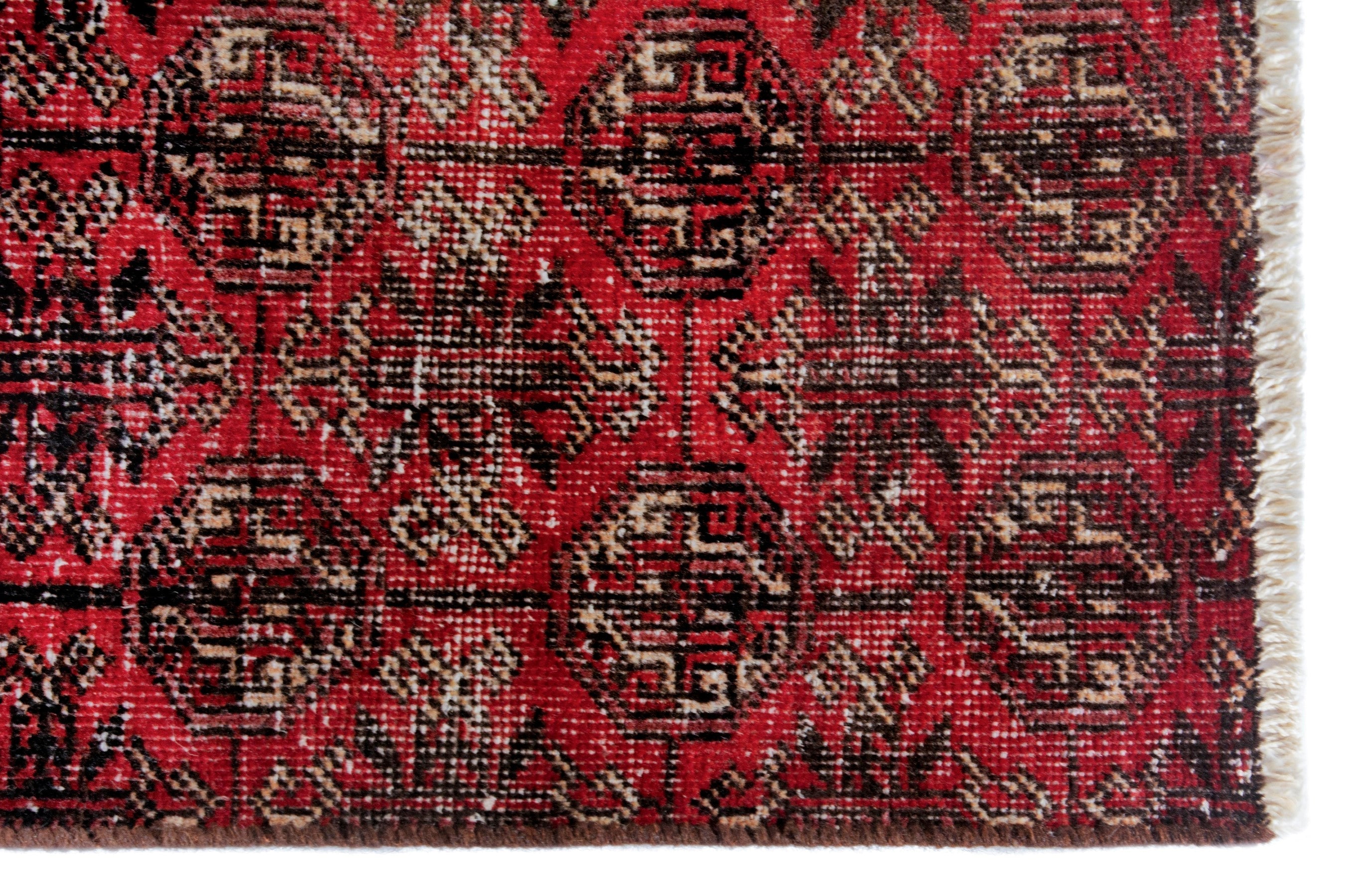 Persian Baluch accent rug in burgundy and faded red, view 9 of 18