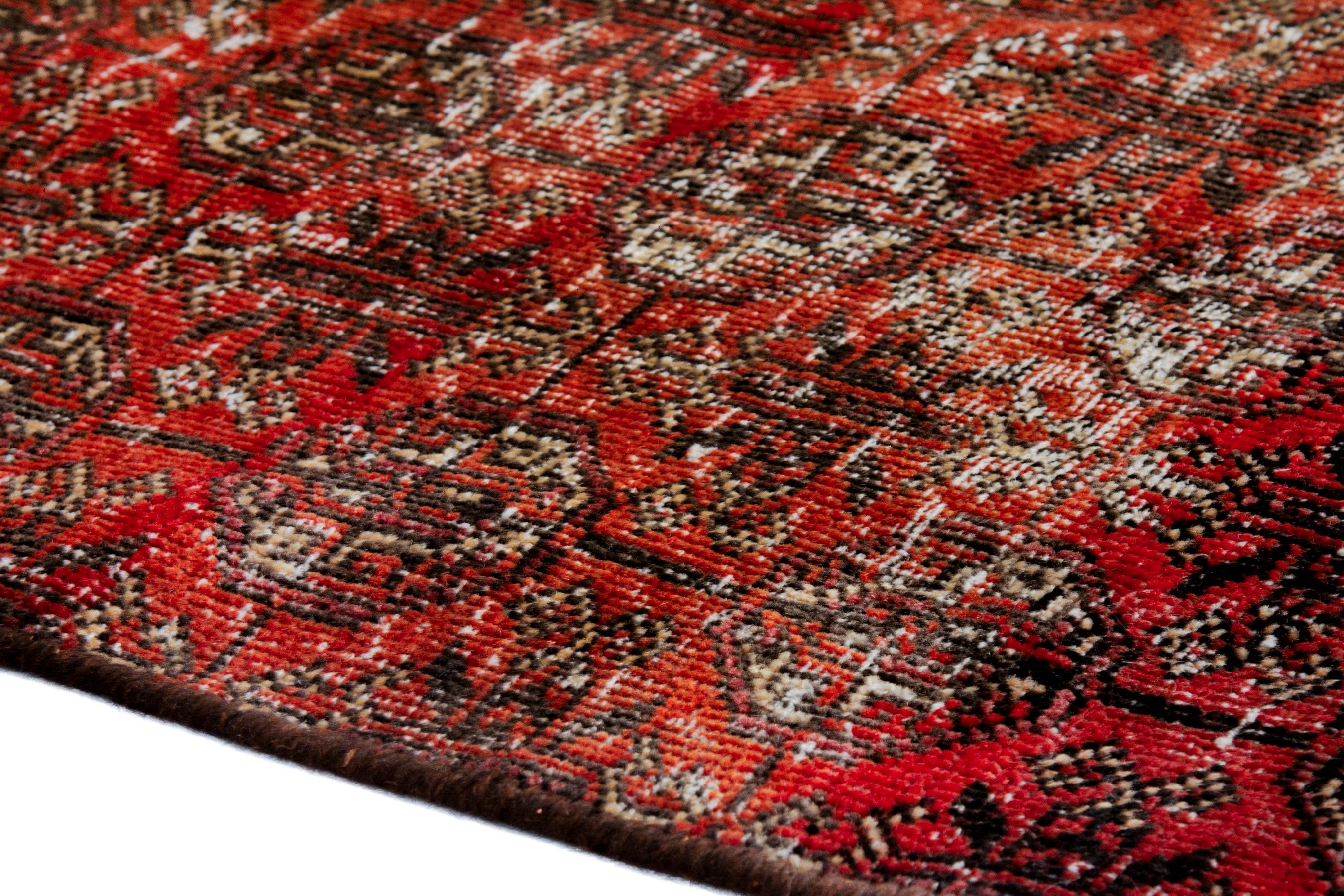 Persian Baluch accent rug in burgundy and faded red, view 6 of 18