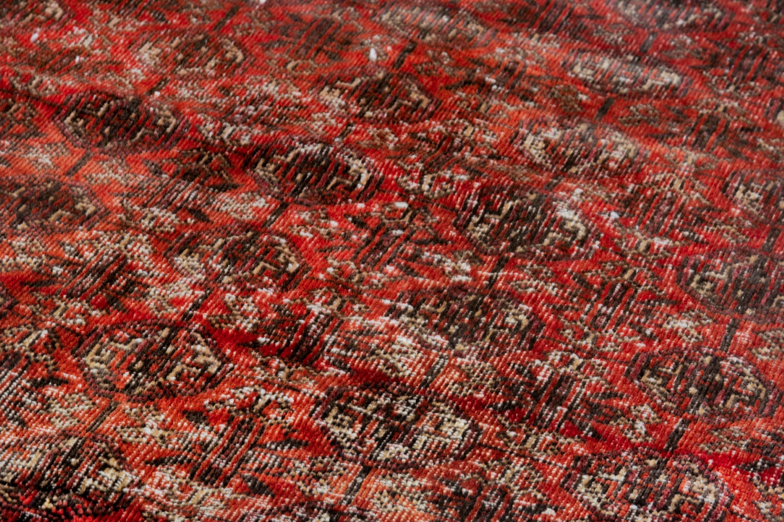 Persian Baluch accent rug in burgundy and faded red, view 10 of 18