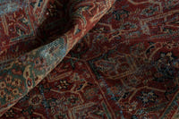 Turkish Anatolian accent rug in burgundy and navy, view 7 of 18