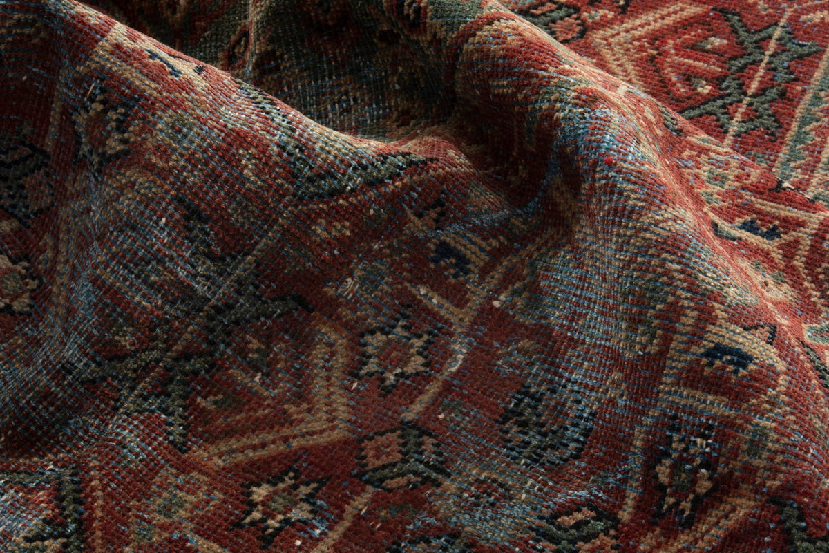 Turkish Anatolian accent rug in burgundy and navy, view 8 of 18