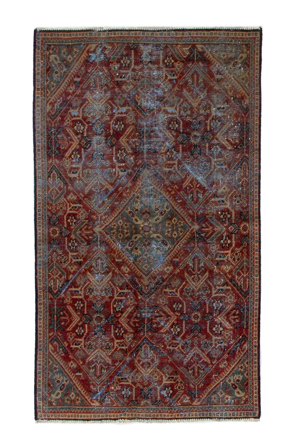 Turkish Anatolian accent rug in burgundy and navy, view 2 of 18