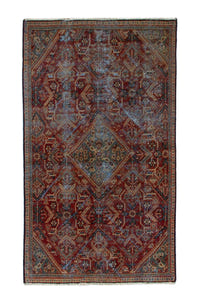 Turkish Anatolian accent rug in burgundy and navy, view 2 of 18
