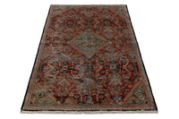 Turkish Anatolian accent rug in burgundy and navy, view 11 of 18