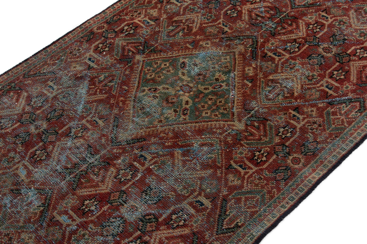 Turkish Anatolian accent rug in burgundy and navy, view 13 of 18