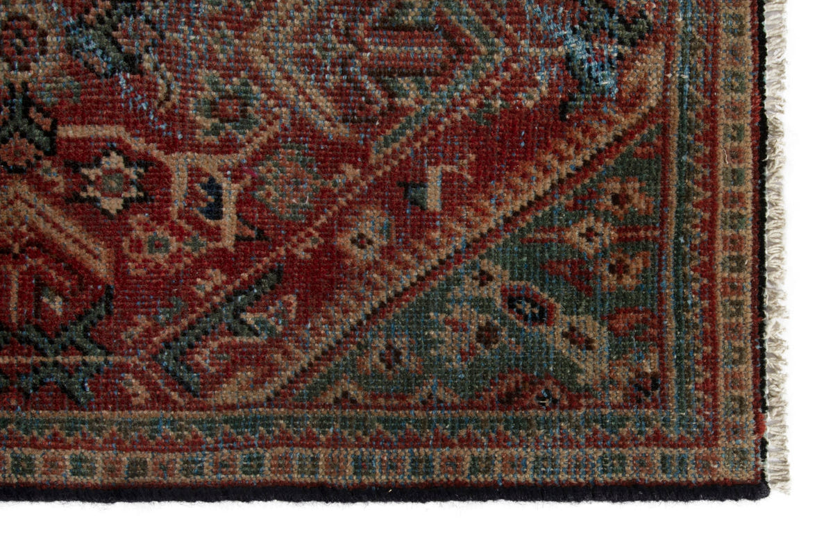 Turkish Anatolian accent rug in burgundy and navy, view 14 of 18