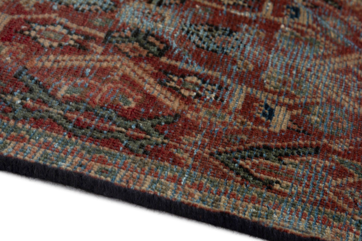 Turkish Anatolian accent rug in burgundy and navy, view 17 of 18