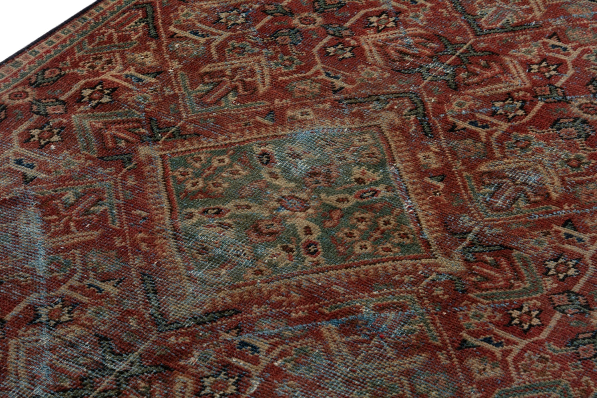 Turkish Anatolian accent rug in burgundy and navy, view 18 of 18