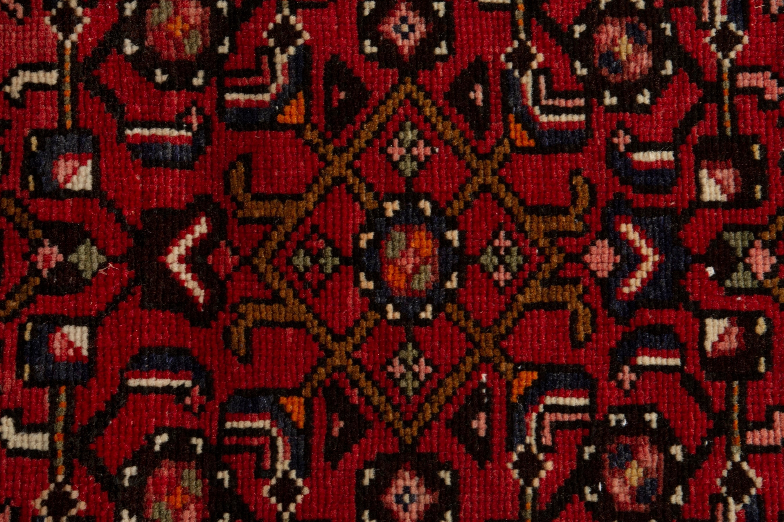 Persian Hamedan runner rug in deep red and ivory, view 15 of 18