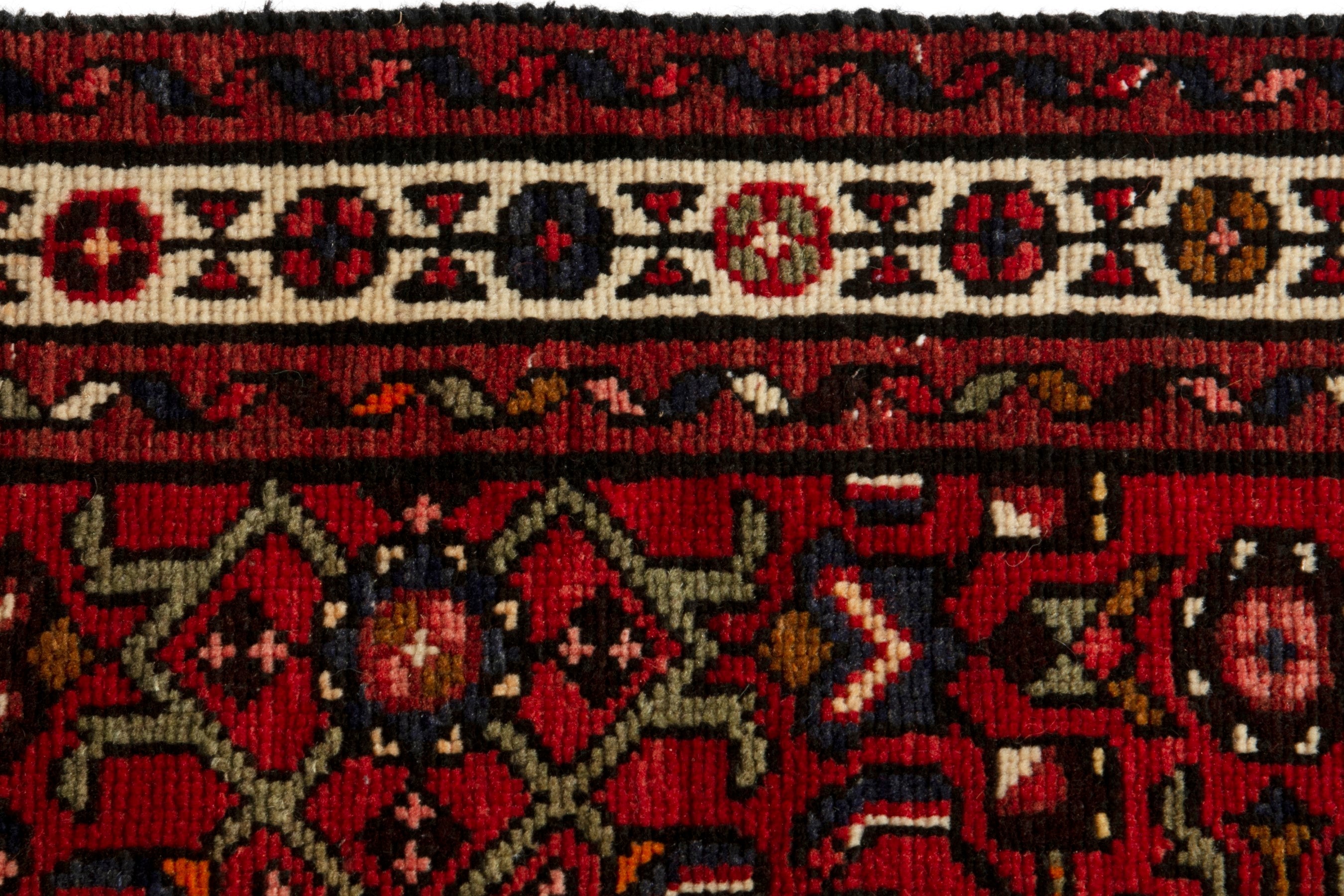 Persian Hamedan runner rug in deep red and ivory, view 16 of 18