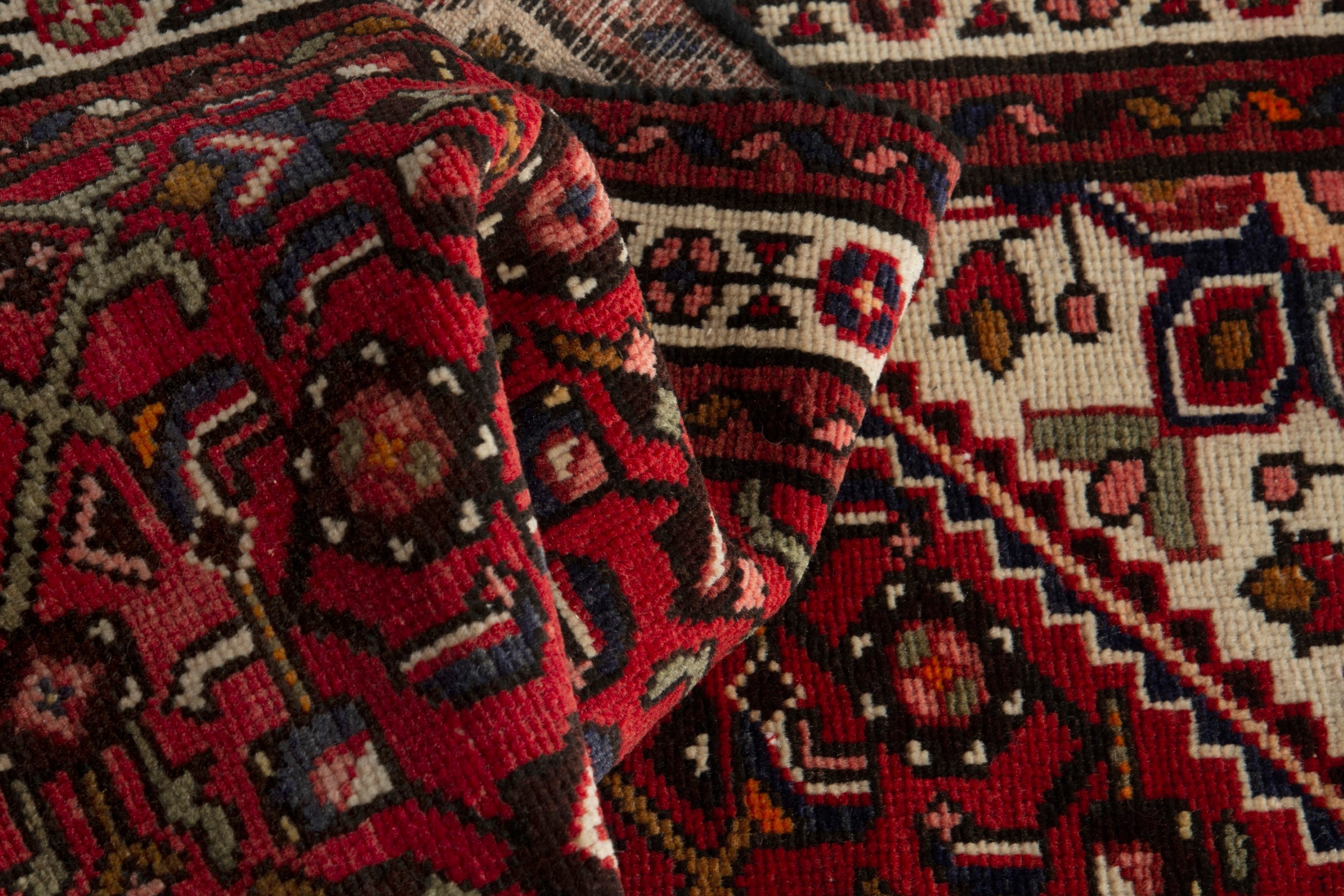 Persian Hamedan runner rug in deep red and ivory, view 11 of 18